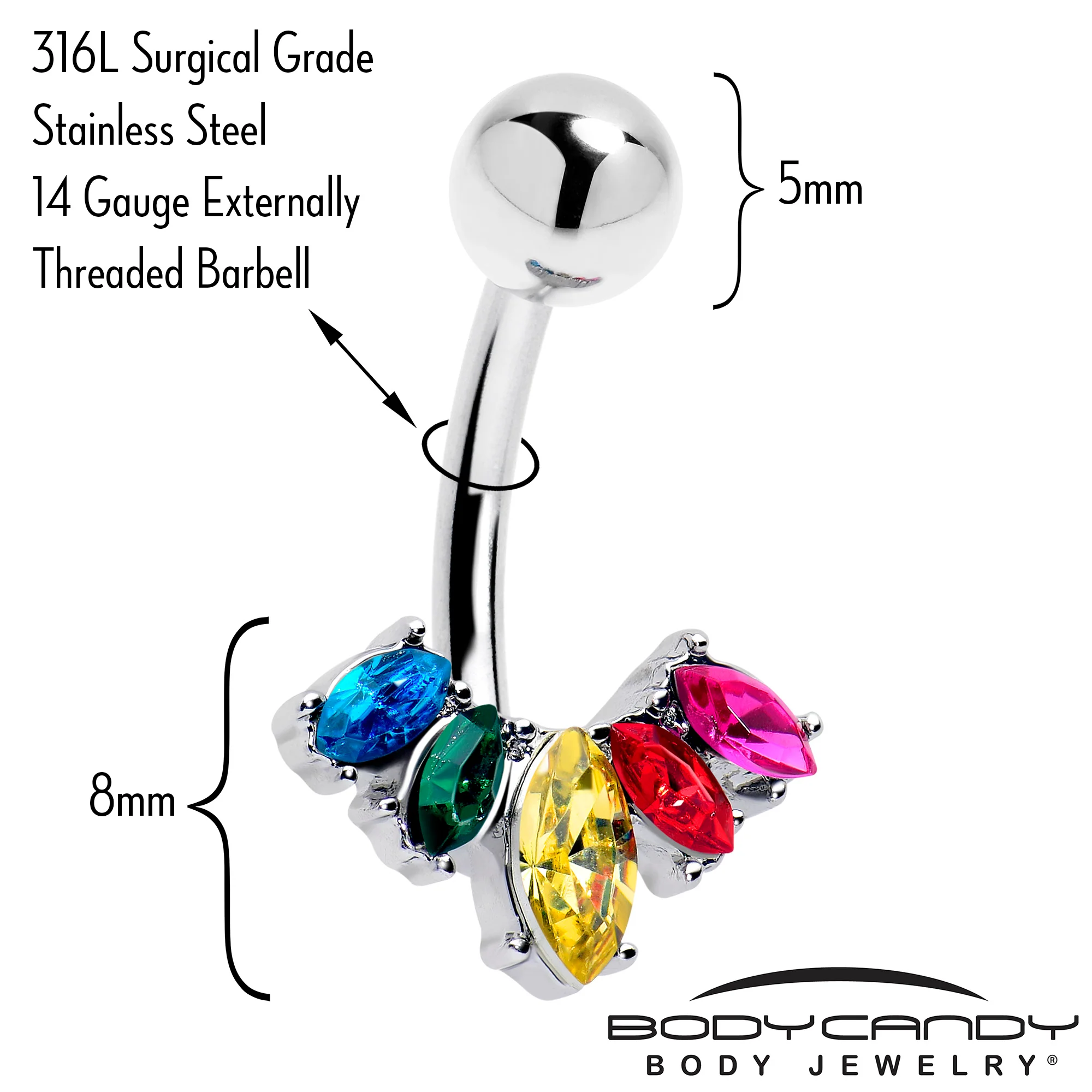 Rainbow Gem Pride Fancy Glam Belly Ring - Image 2