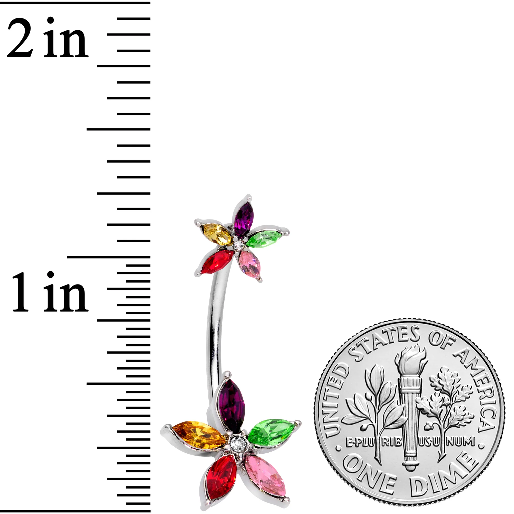Rainbow Gem Starry Flower Double Mount Belly Ring - Image 2