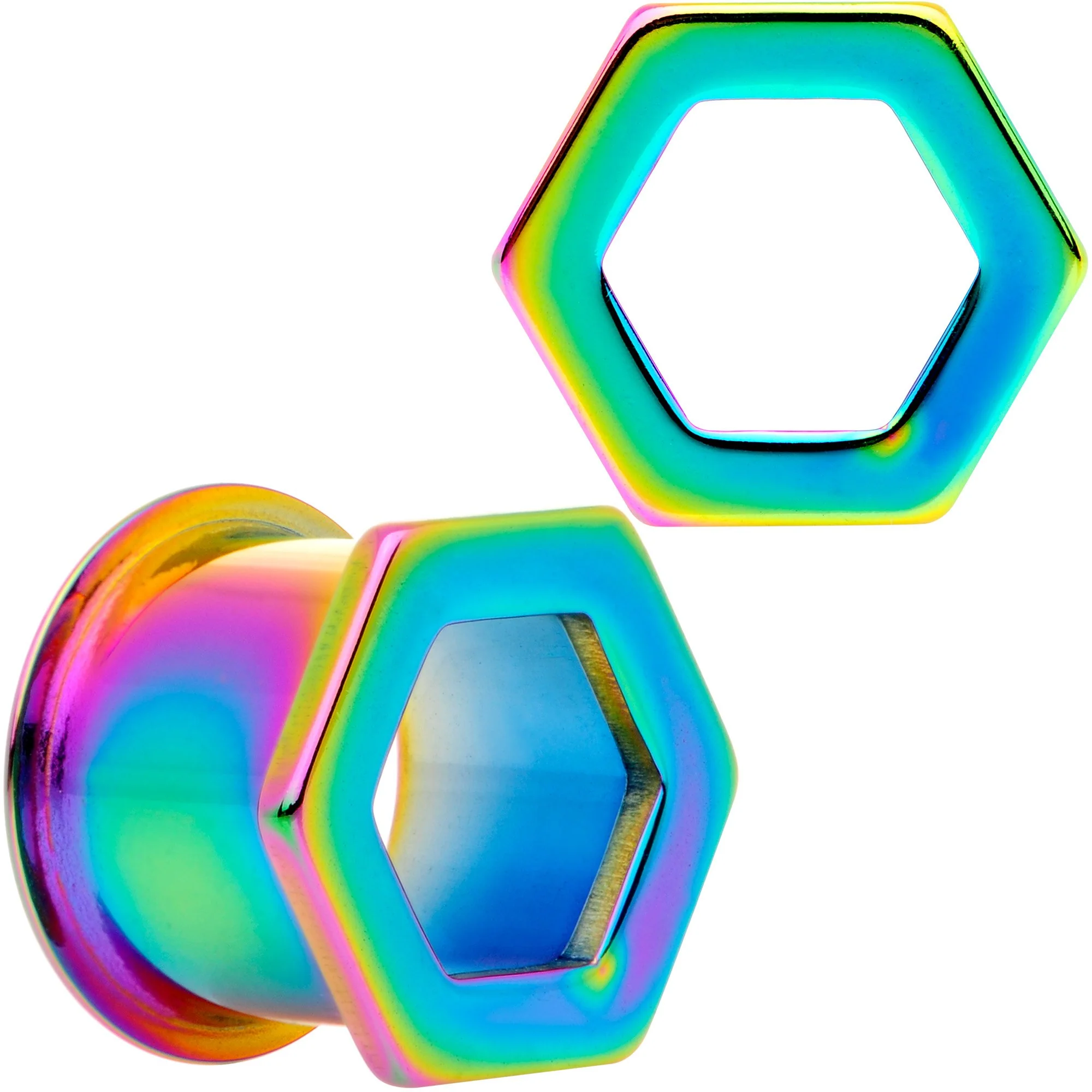 Rainbow Geometric Hexagon Double Flare Tunnel Plug Set 3mm to 25mm - Image 10