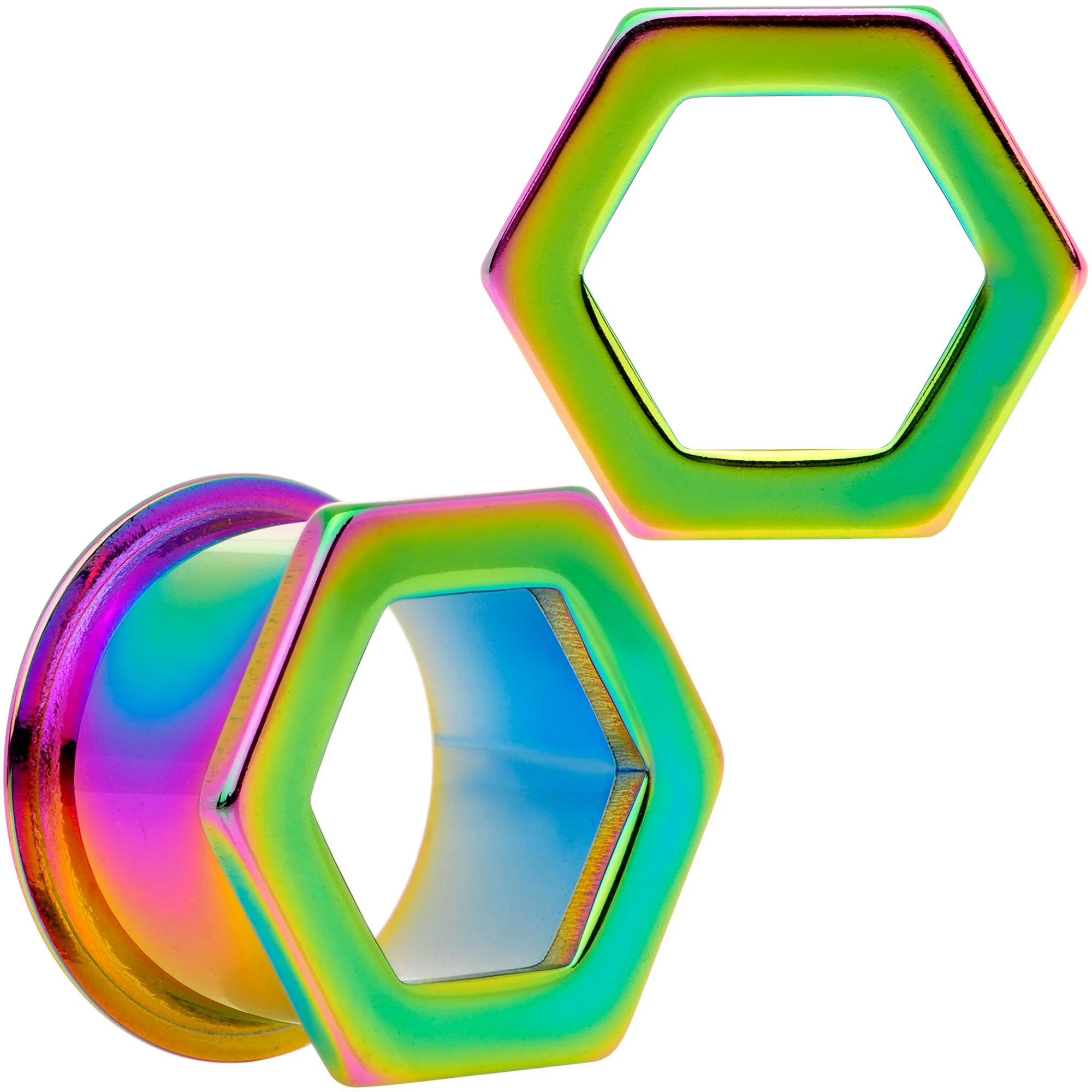 Rainbow Geometric Hexagon Double Flare Tunnel Plug Set 3mm to 25mm - Image 11