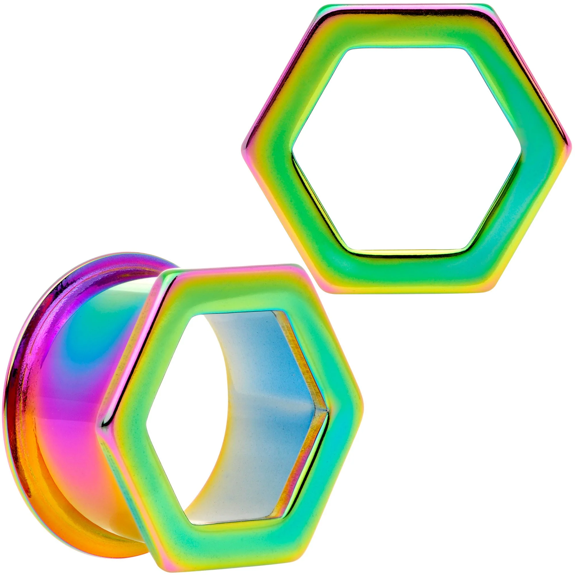 Rainbow Geometric Hexagon Double Flare Tunnel Plug Set 3mm to 25mm - Image 12