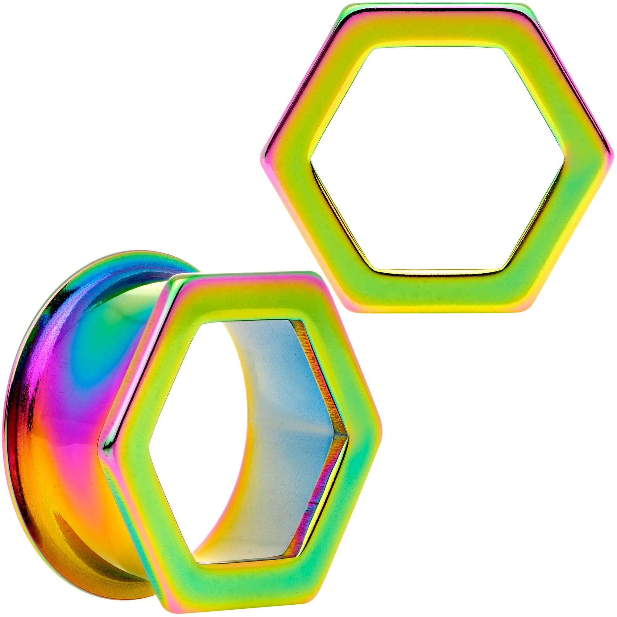 Rainbow Geometric Hexagon Double Flare Tunnel Plug Set 3mm to 25mm - Image 13
