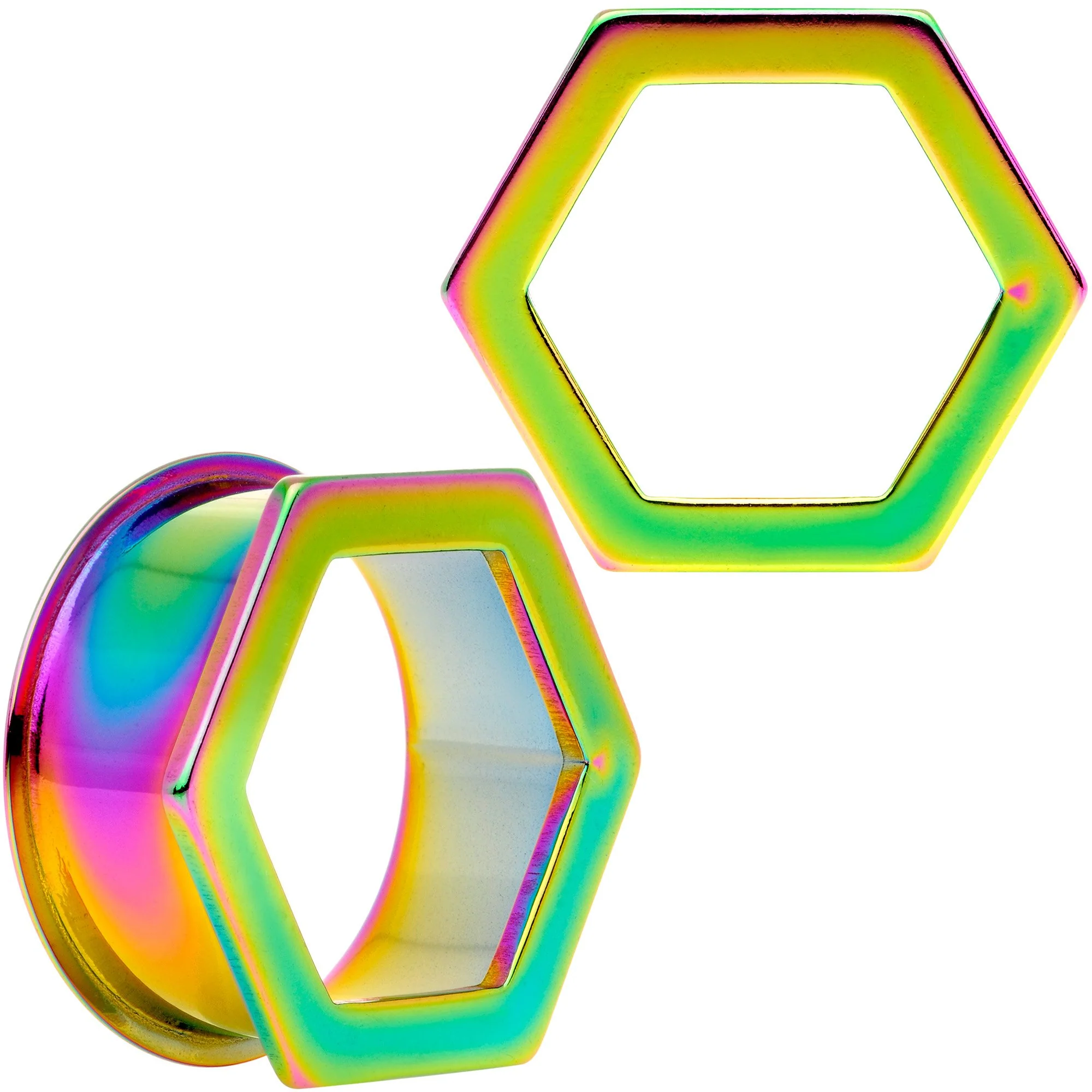 Rainbow Geometric Hexagon Double Flare Tunnel Plug Set 3mm to 25mm - Image 14