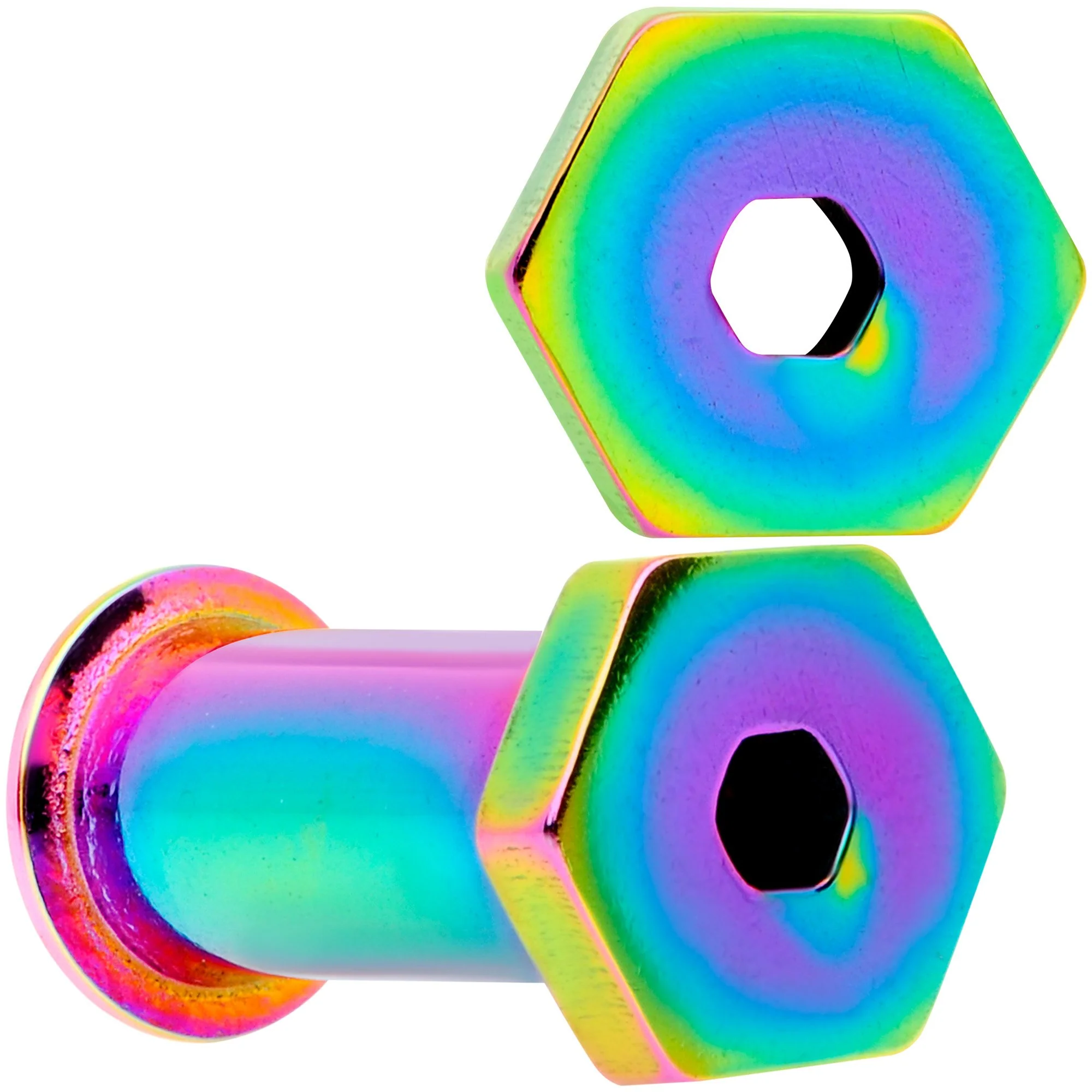 Rainbow Geometric Hexagon Double Flare Tunnel Plug Set 3mm to 25mm - Image 7