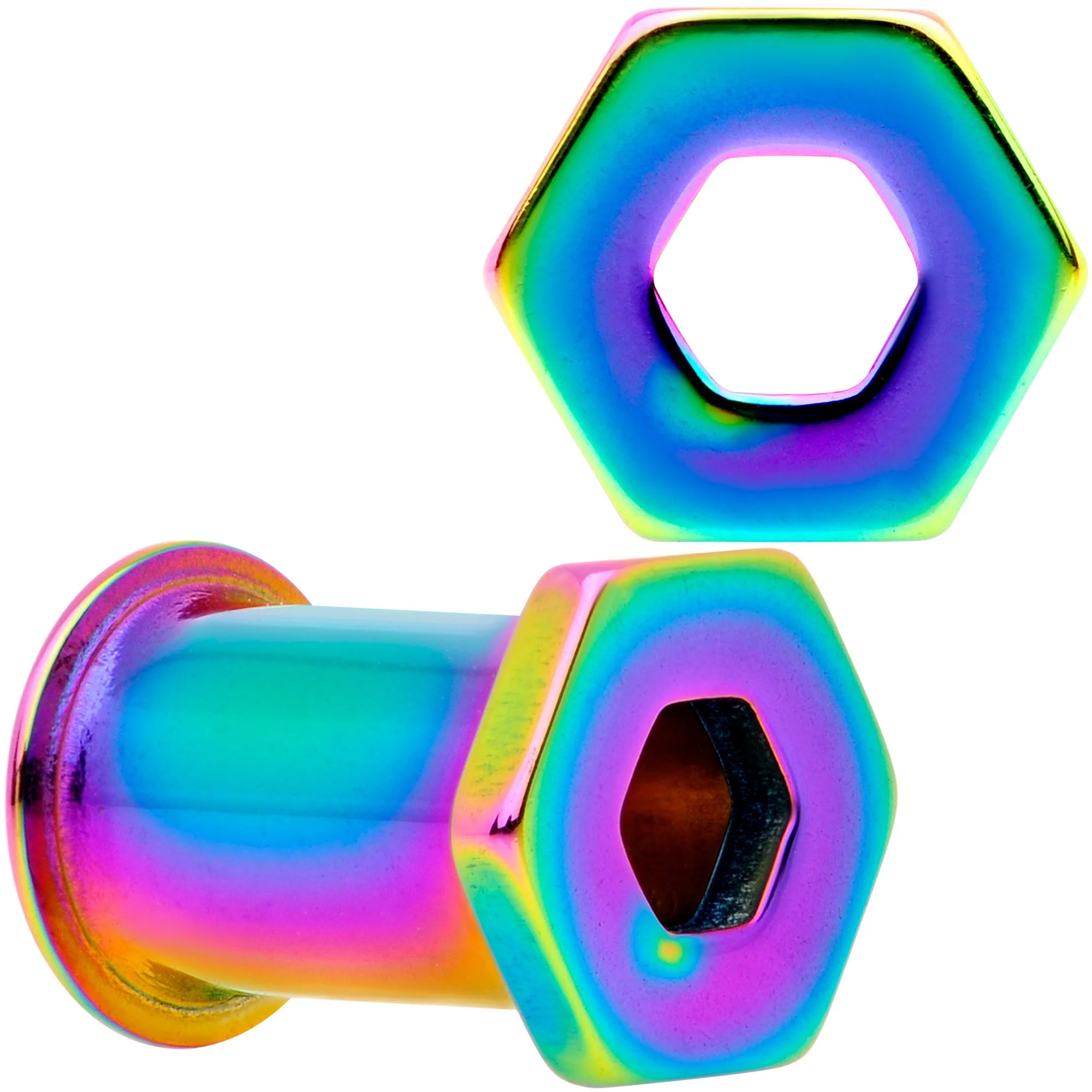 Rainbow Geometric Hexagon Double Flare Tunnel Plug Set 3mm to 25mm - Image 9