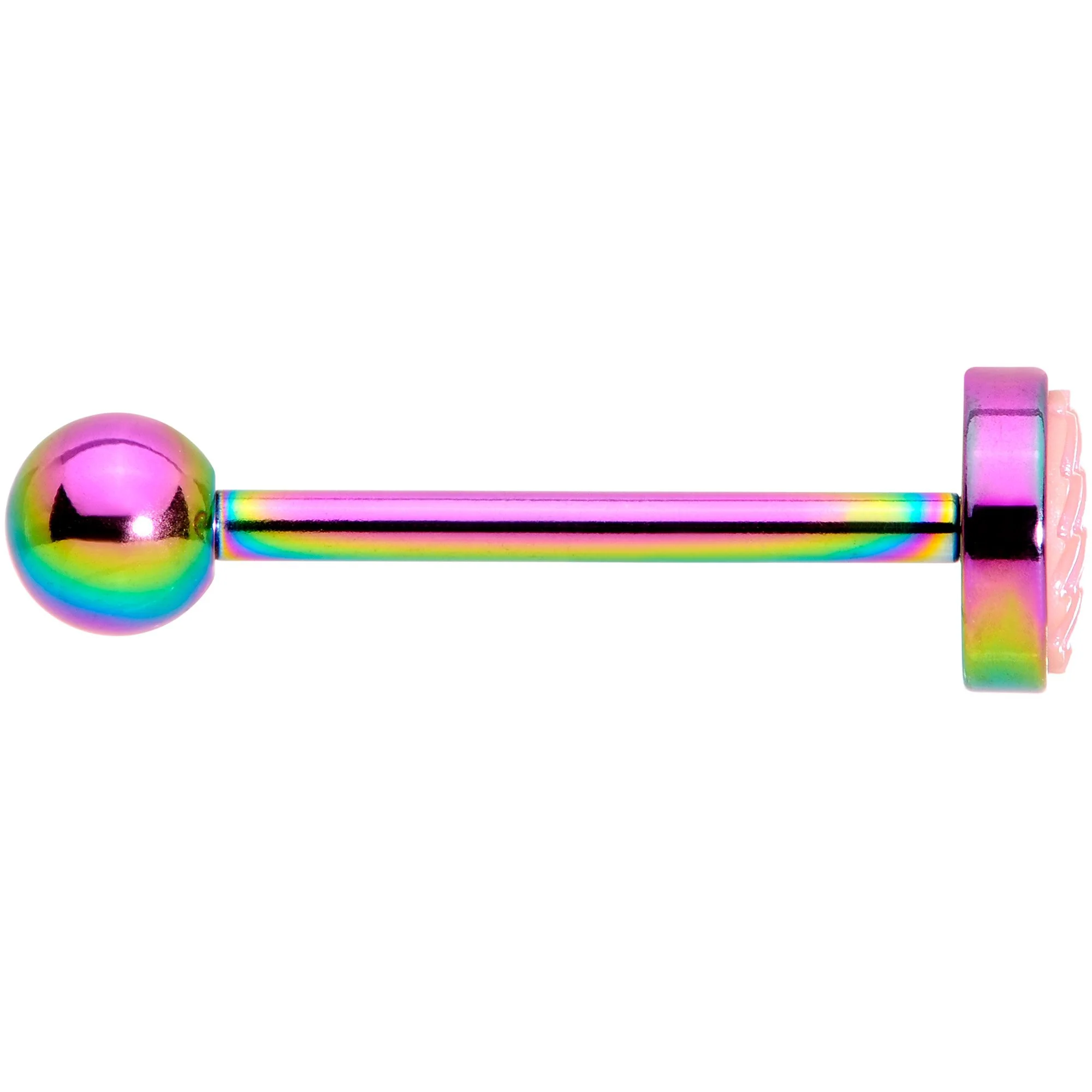 Rainbow PVD Pink Mermaid Scale Barbell Tongue Ring - Image 2