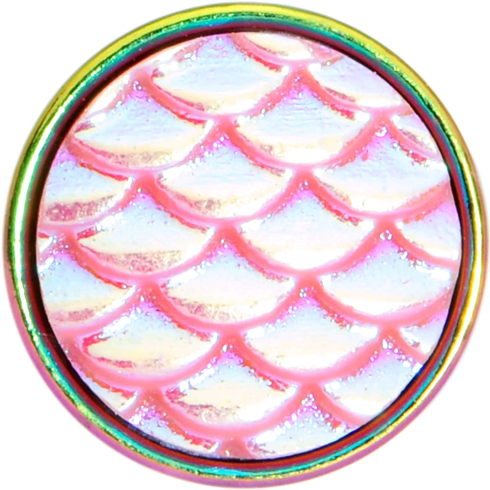 Rainbow PVD Pink Mermaid Scale Barbell Tongue Ring - Image 3