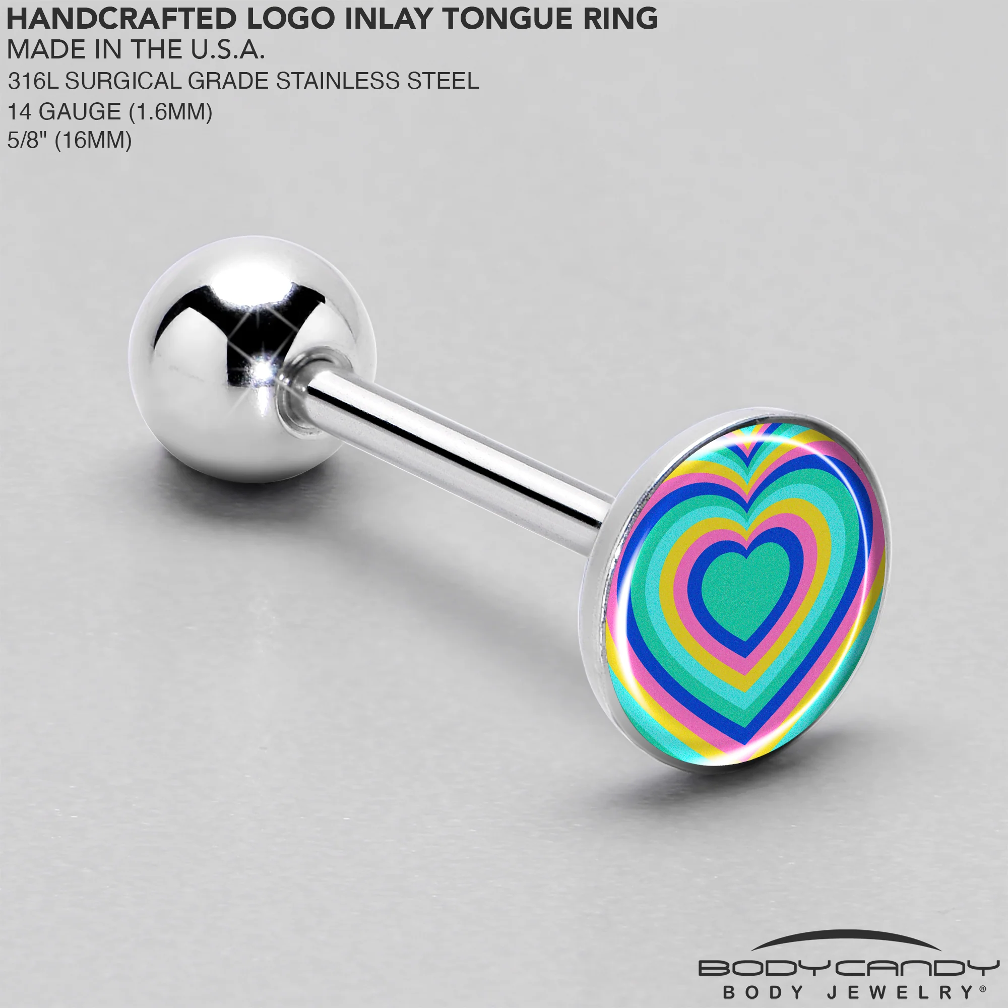 Rainbow Retro Heart Barbell Tongue Ring by Onyx O - Image 4
