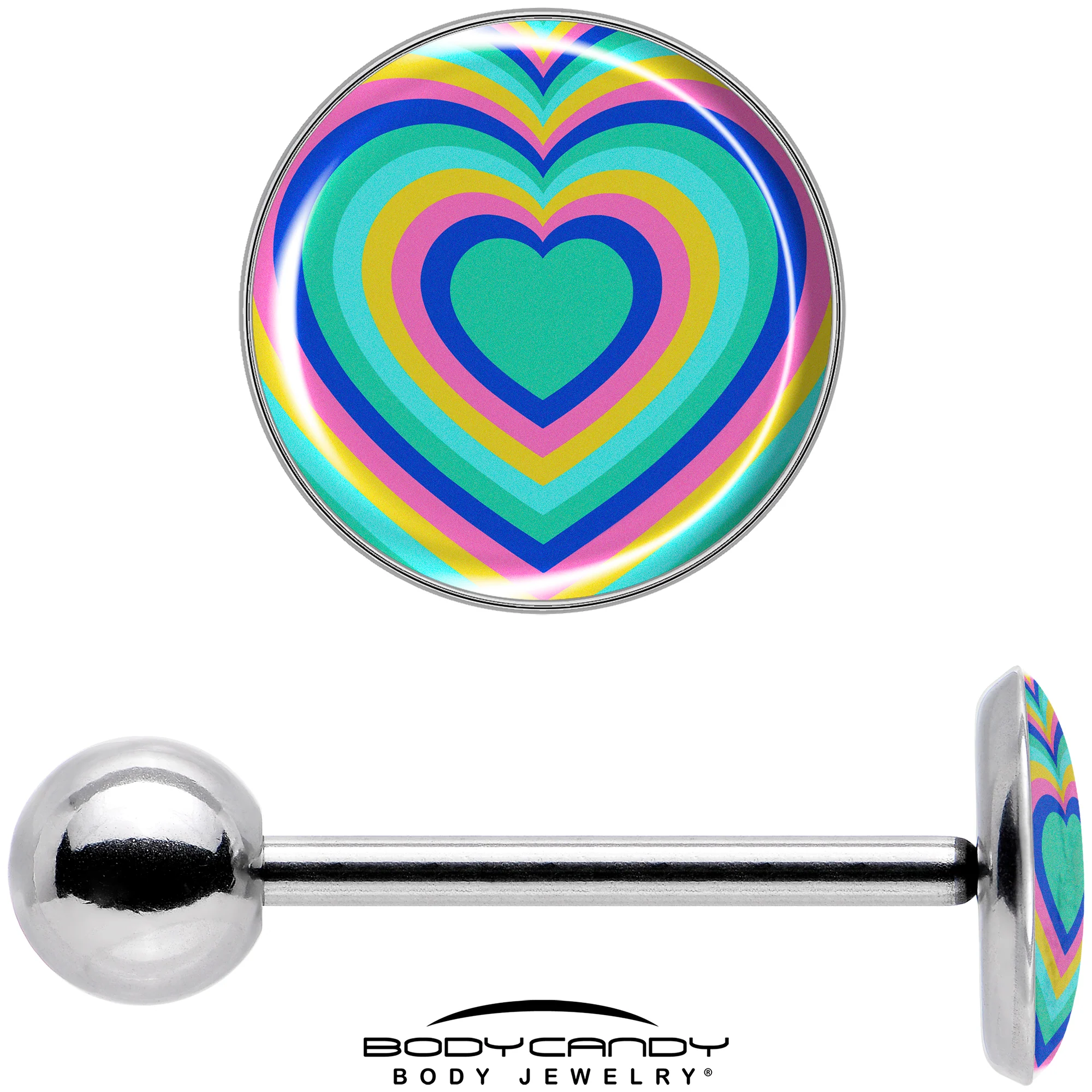 Rainbow Retro Heart Barbell Tongue Ring by Onyx O - Image 7