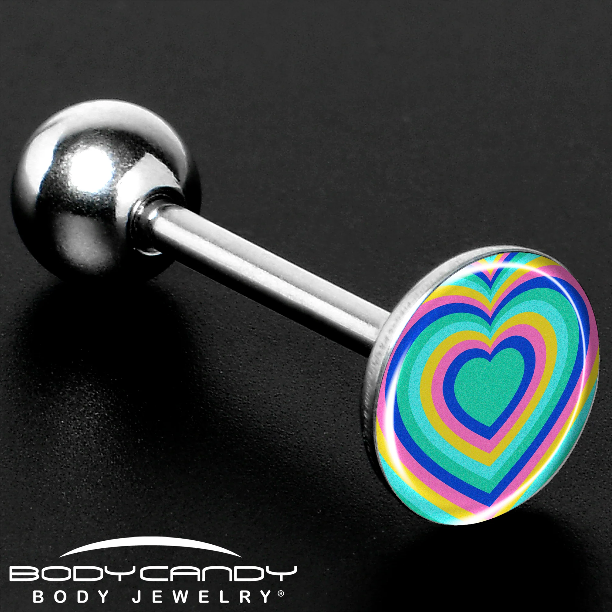Rainbow Retro Heart Barbell Tongue Ring by Onyx O - Image 8