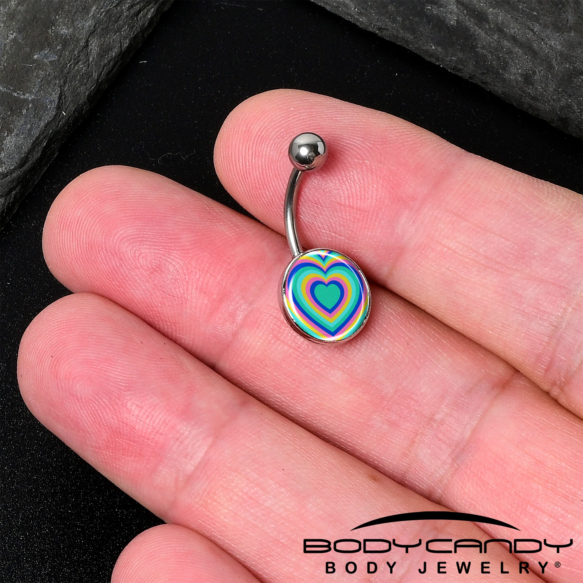 Rainbow Retro Heart Belly Ring by Onyx O - Image 2