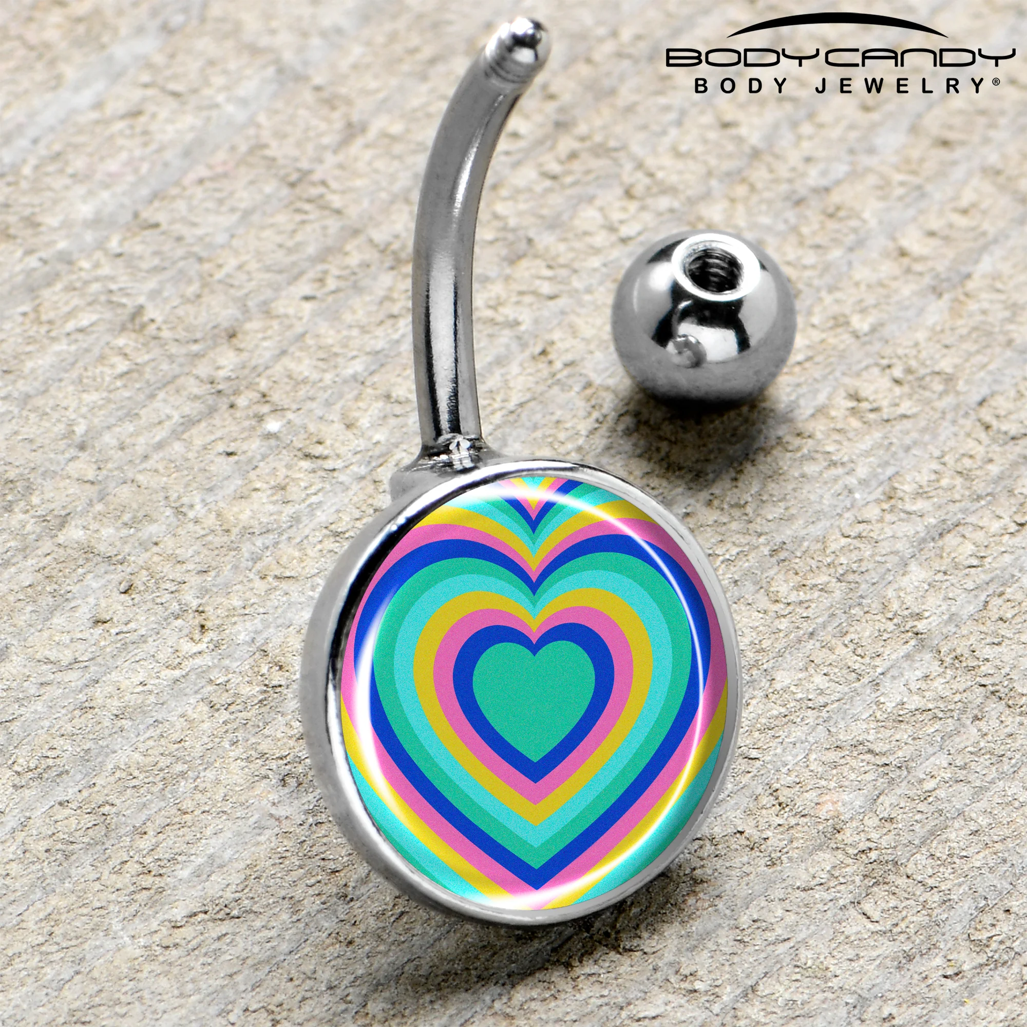 Rainbow Retro Heart Belly Ring by Onyx O - Image 4