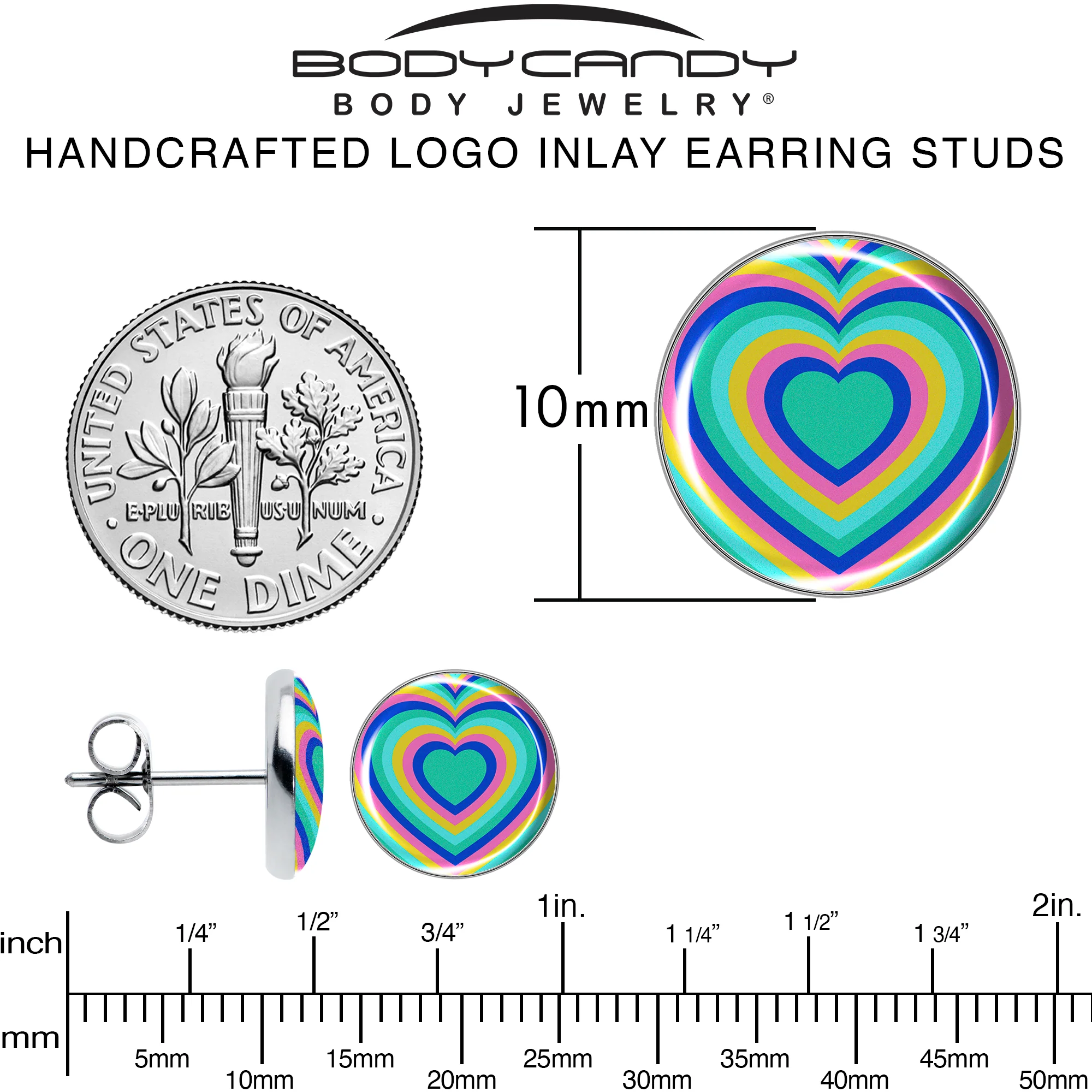 Rainbow Retro Heart Stud Earrings by Onyx O - Image 6