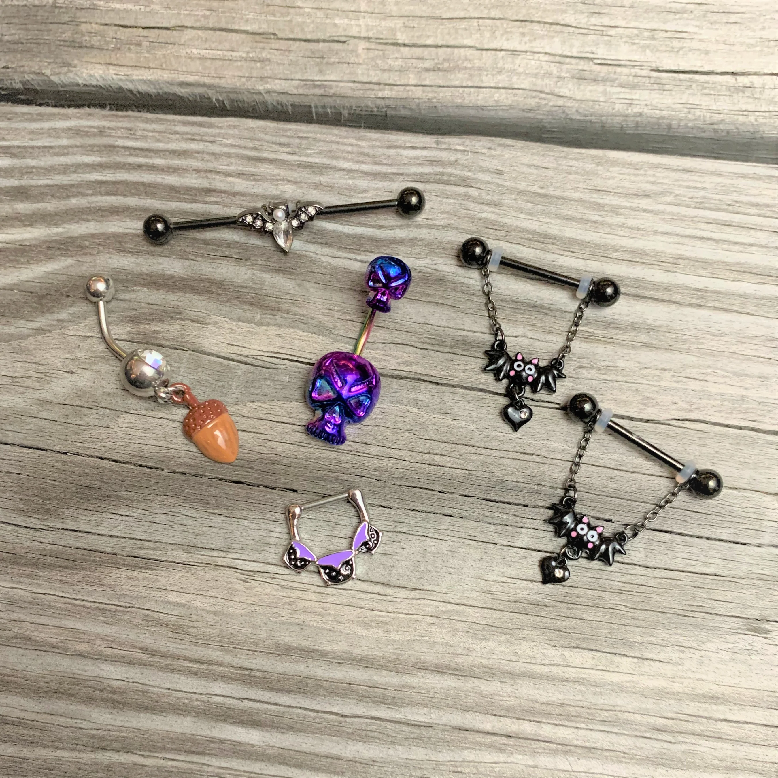 Rainbow Scary Double Skull Halloween Double Mount Belly Ring - Image 5