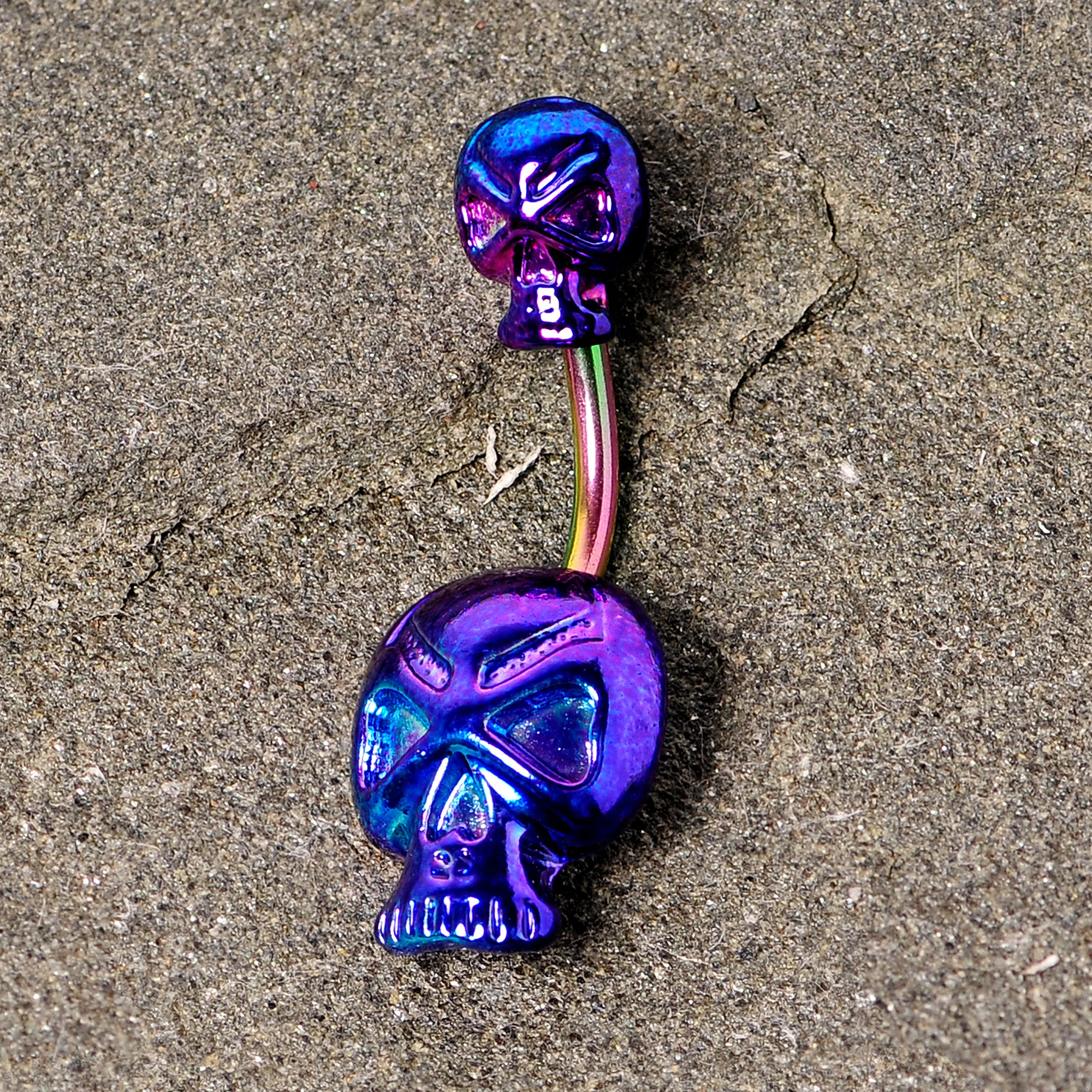 Rainbow Scary Double Skull Halloween Double Mount Belly Ring - Image 6