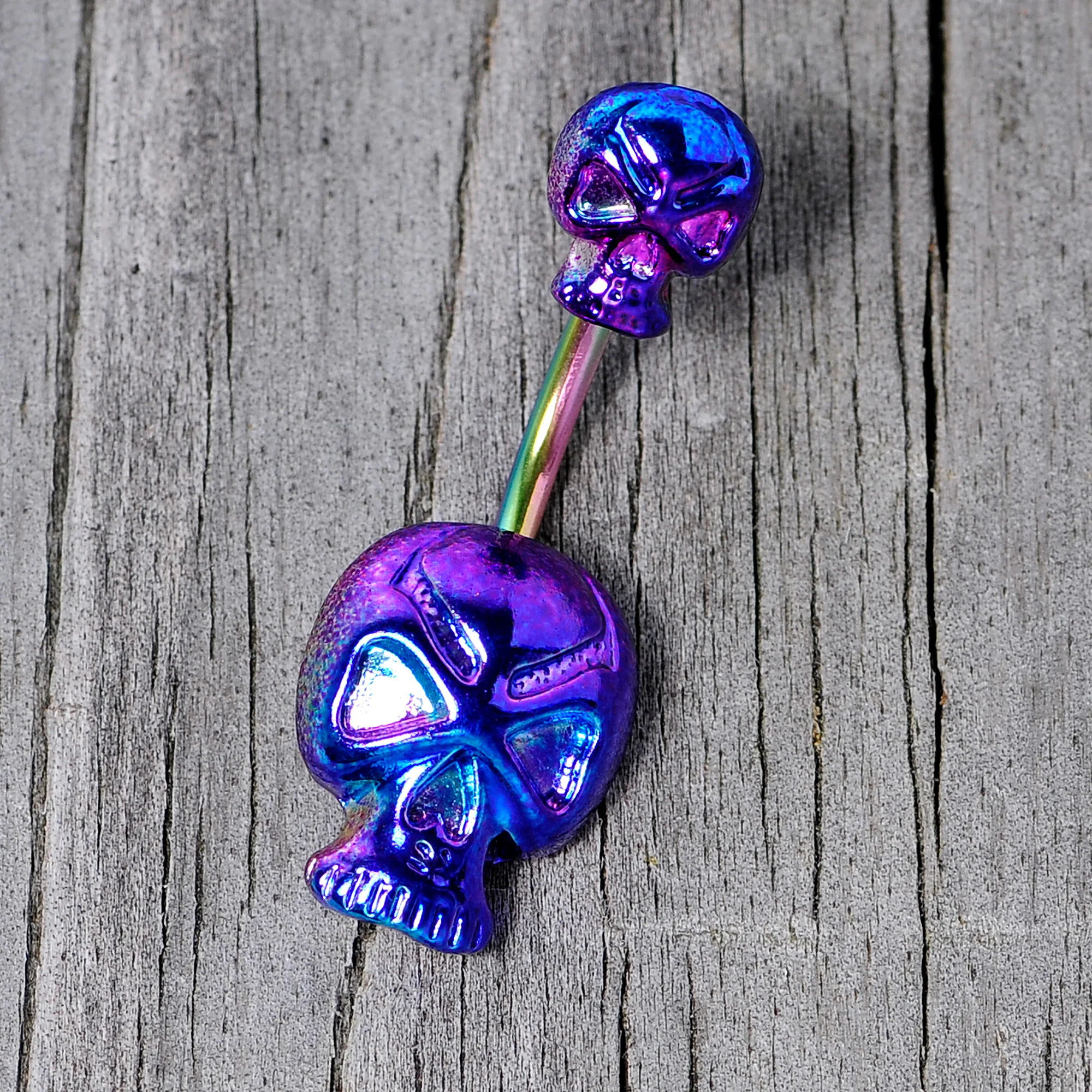 Rainbow Scary Double Skull Halloween Double Mount Belly Ring - Image 7