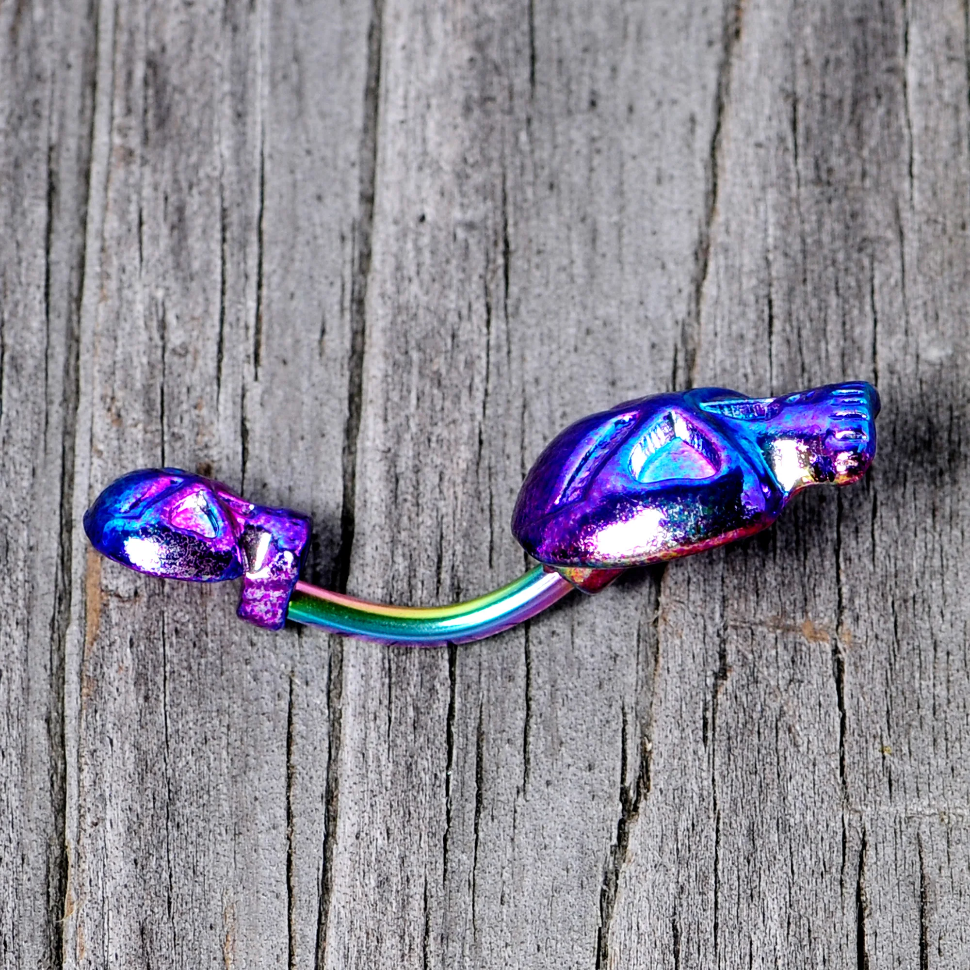 Rainbow Scary Double Skull Halloween Double Mount Belly Ring - Image 8