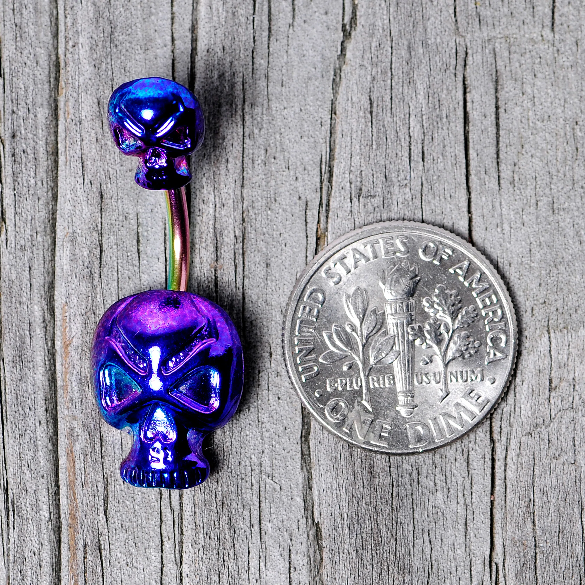 Rainbow Scary Double Skull Halloween Double Mount Belly Ring - Image 9