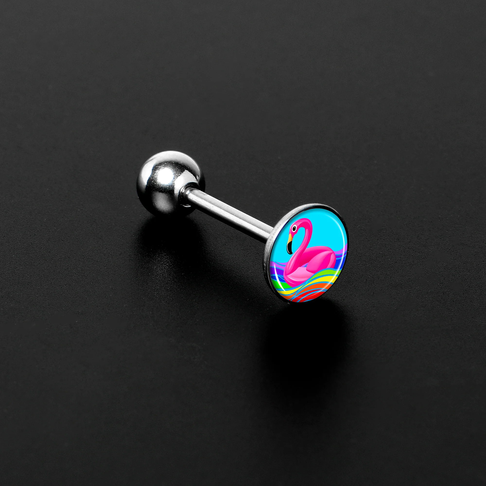 Rainbow Sea Floating Flamingo Barbell Tongue Ring by Onyx O - Image 2