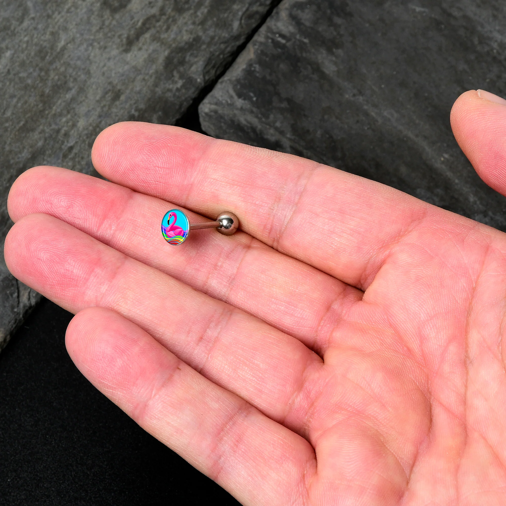 Rainbow Sea Floating Flamingo Barbell Tongue Ring by Onyx O - Image 3