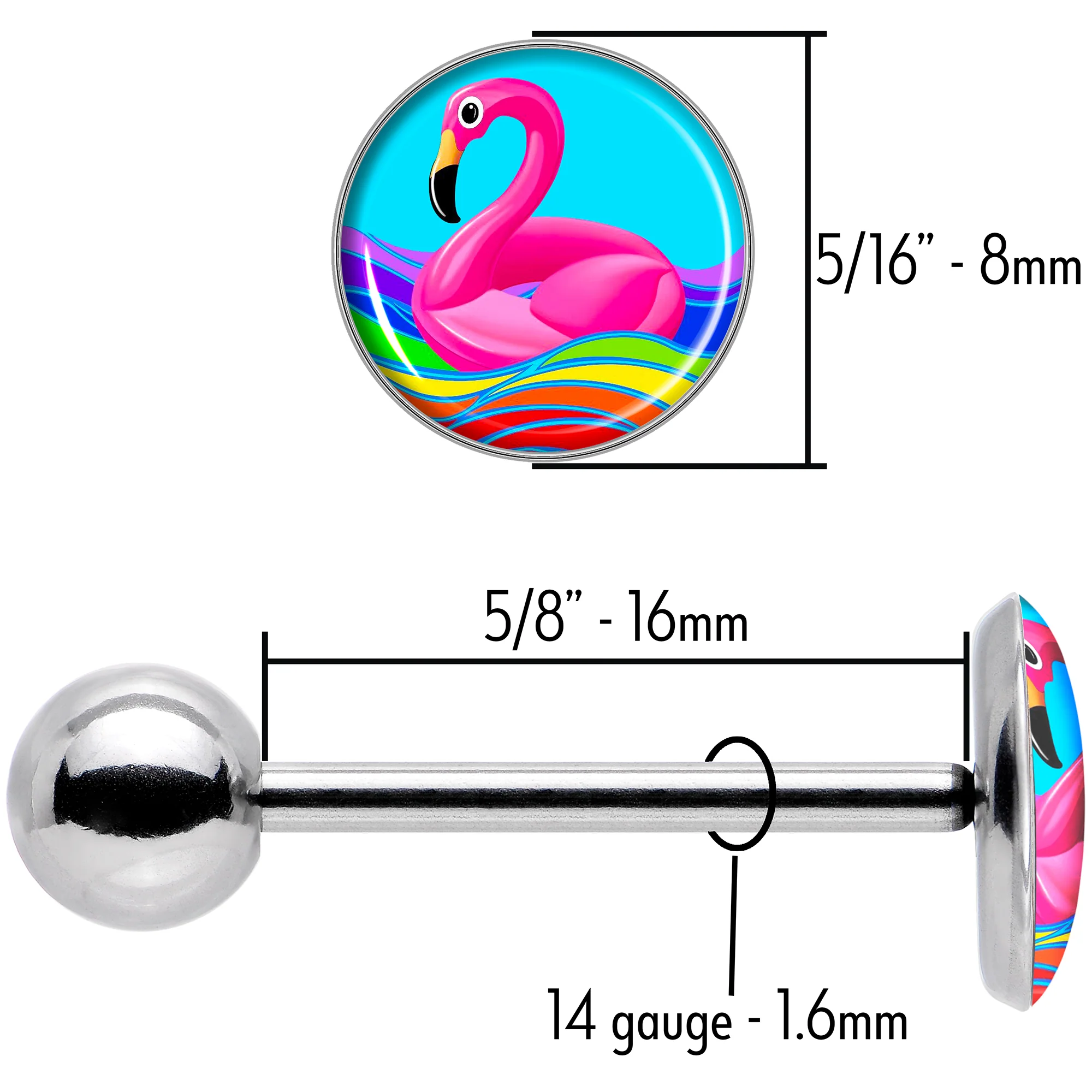 Rainbow Sea Floating Flamingo Barbell Tongue Ring by Onyx O - Image 8