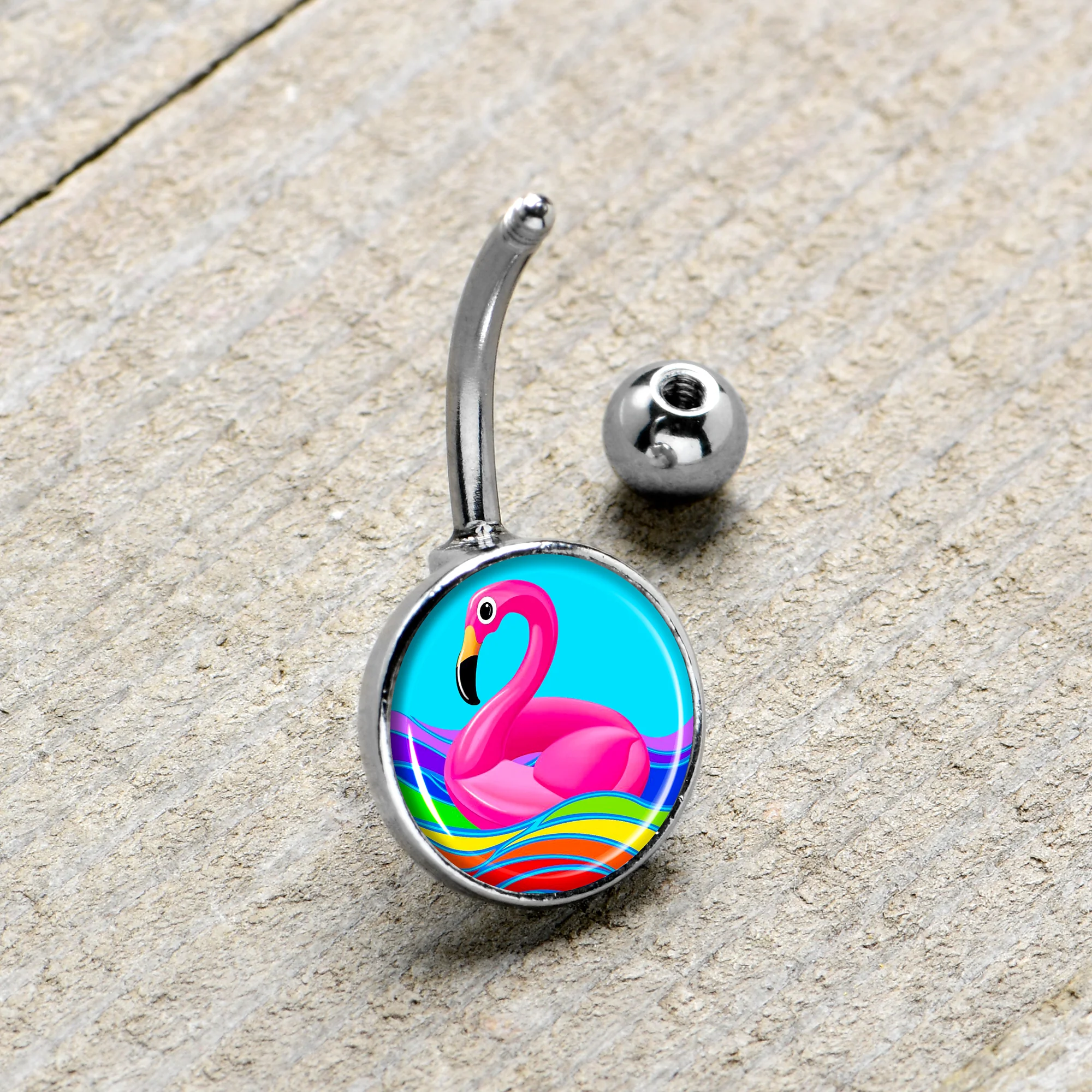 Rainbow Sea Floating Flamingo Belly Ring by Onyx O - Image 3
