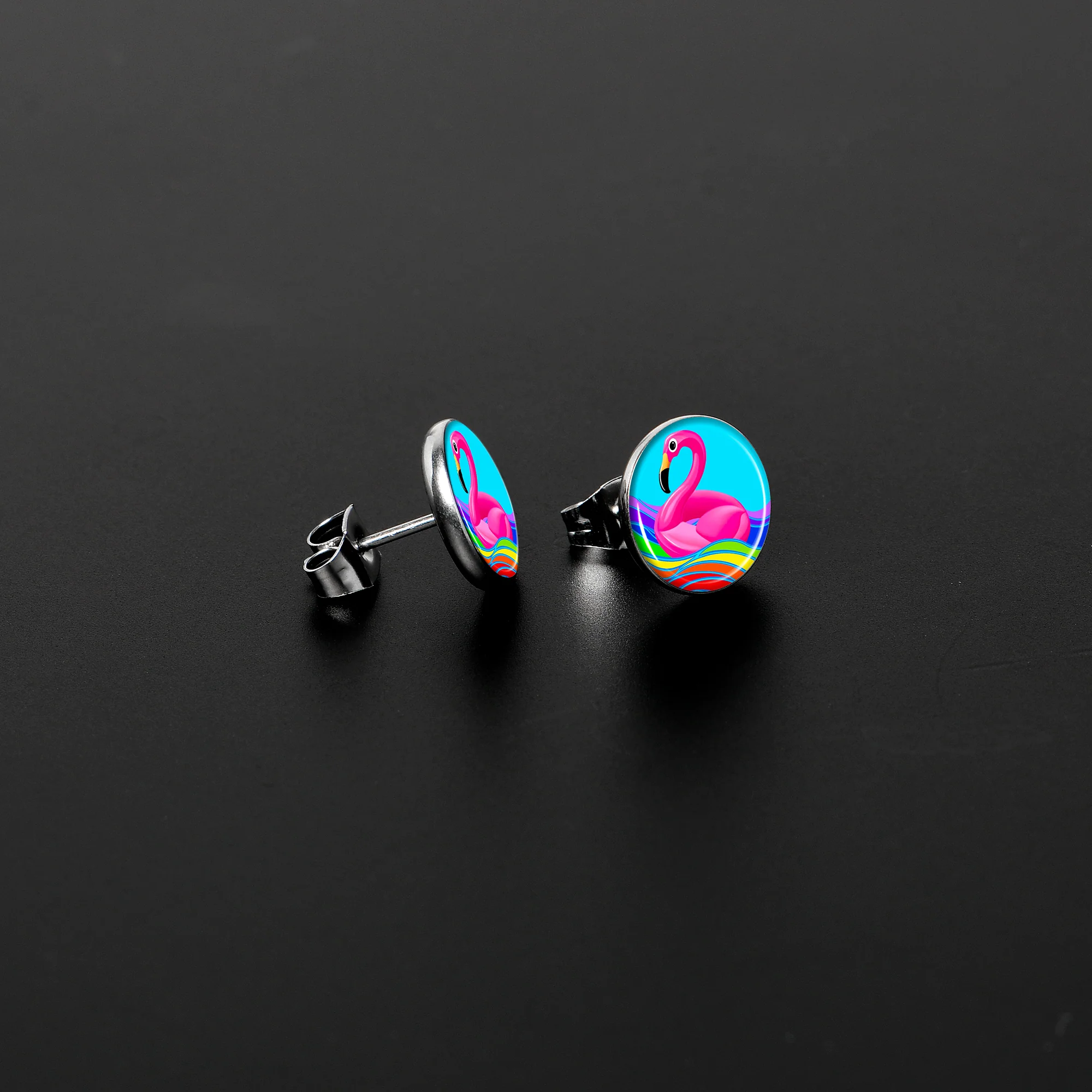 Rainbow Sea Floating Flamingo Stud Earrings by Onyx O - Image 3