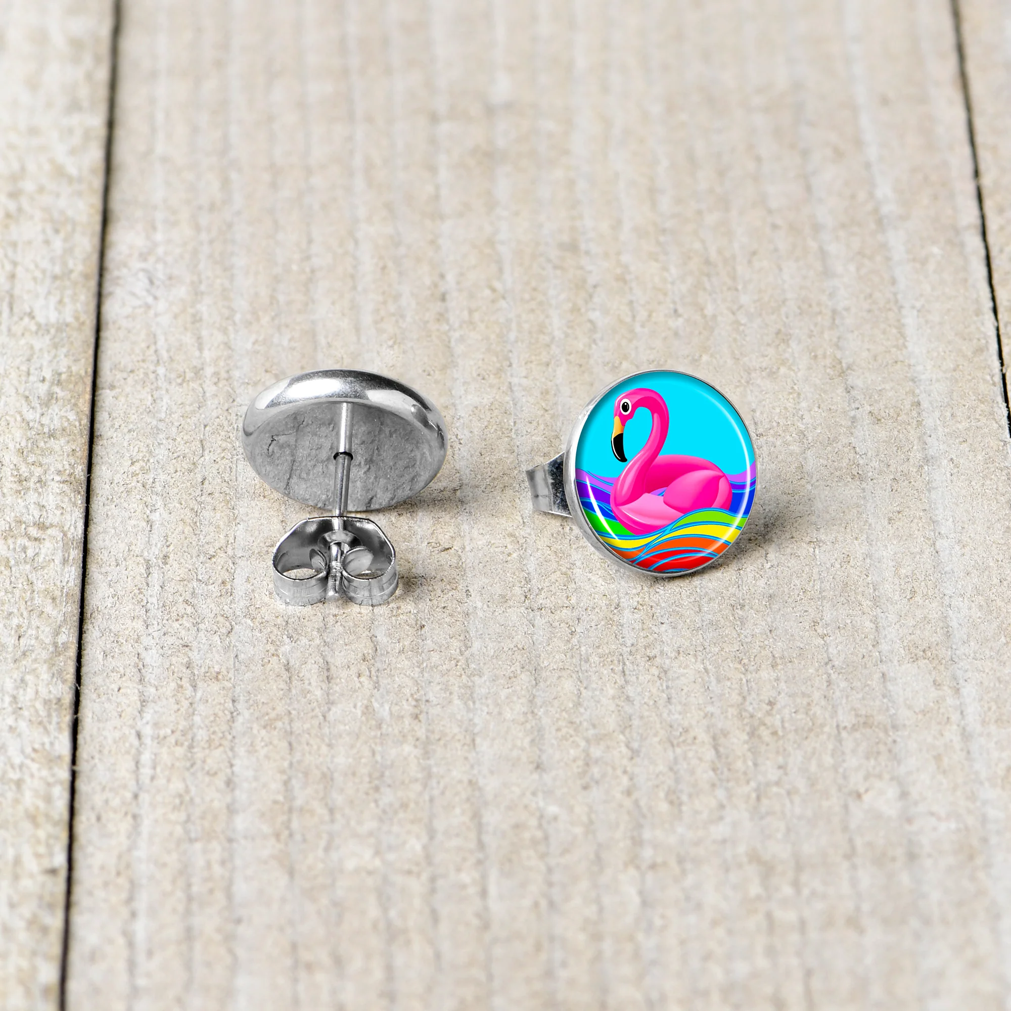 Rainbow Sea Floating Flamingo Stud Earrings by Onyx O - Image 5