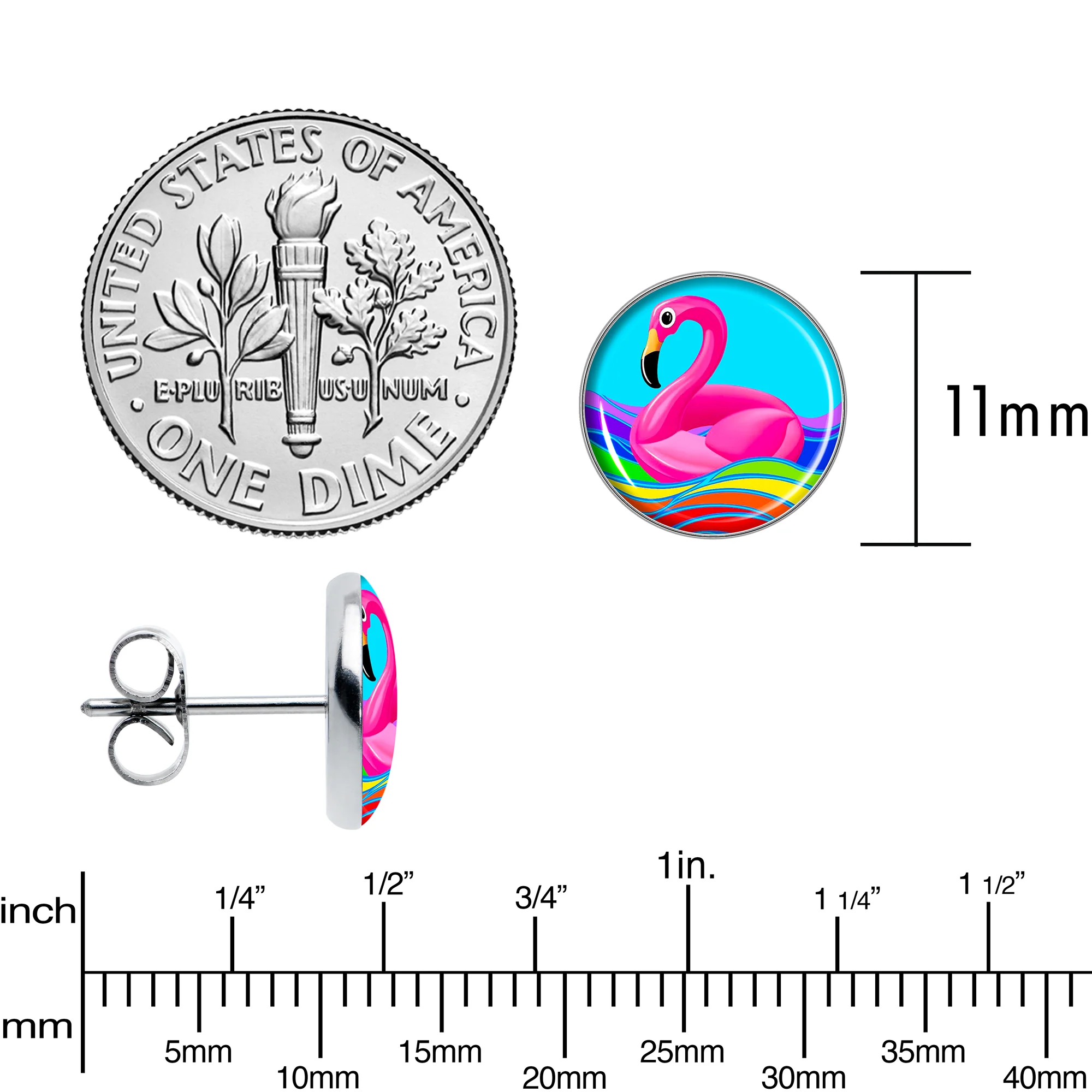 Rainbow Sea Floating Flamingo Stud Earrings by Onyx O - Image 6