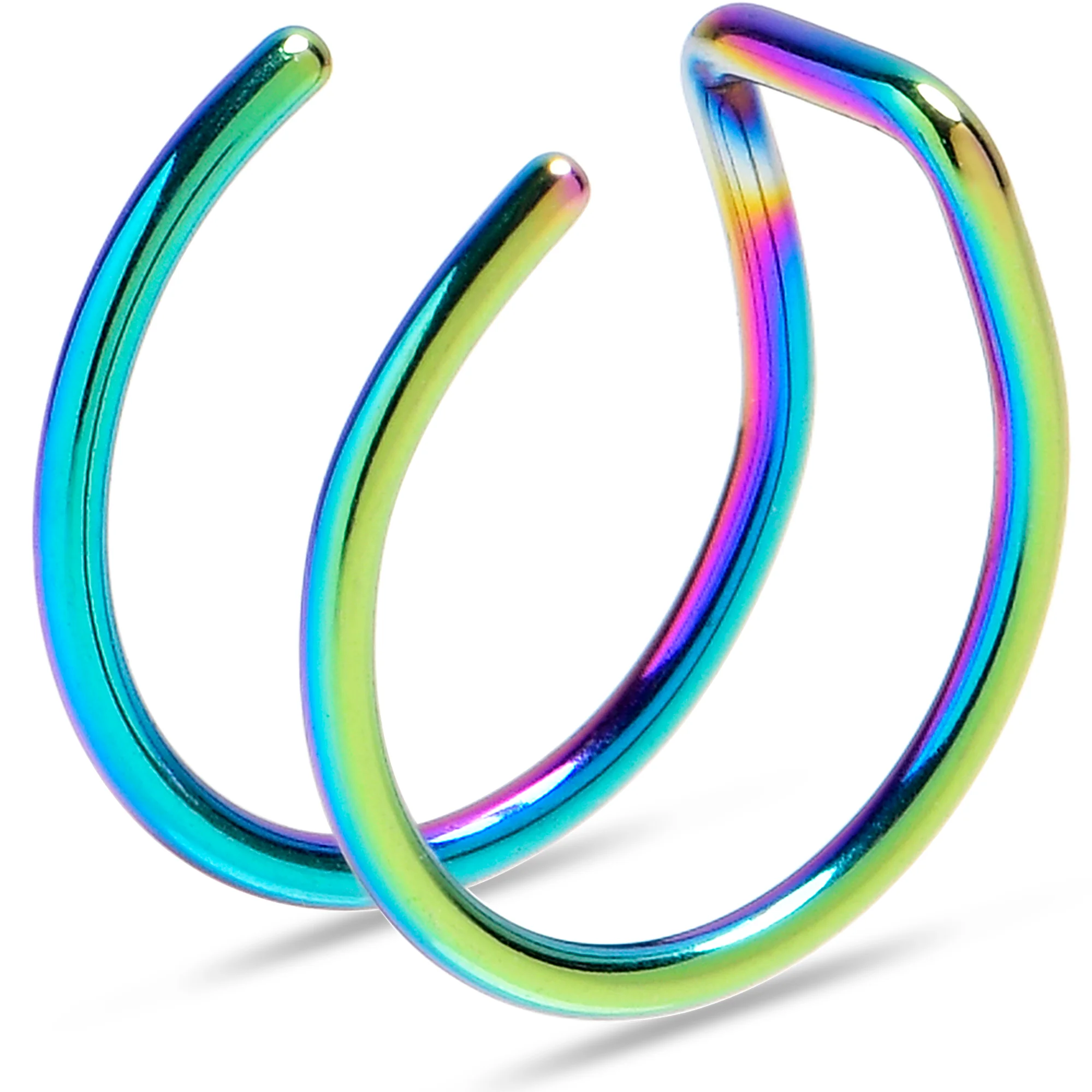 Rainbow Stainless Steel Clip on Double Hoop Fake Cartilage Earring Ear Cuff - Image 2