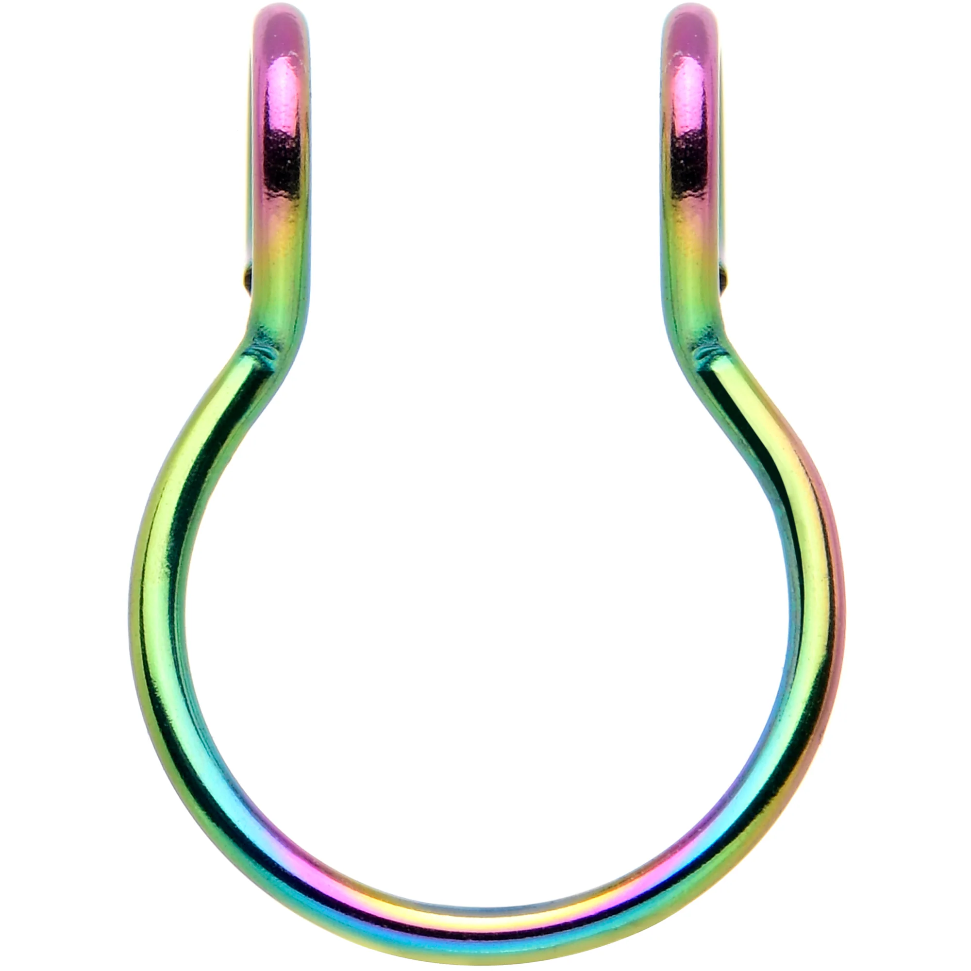 Rainbow Stainless Steel Clip on Fake Septum Nose Hoop - Image 2