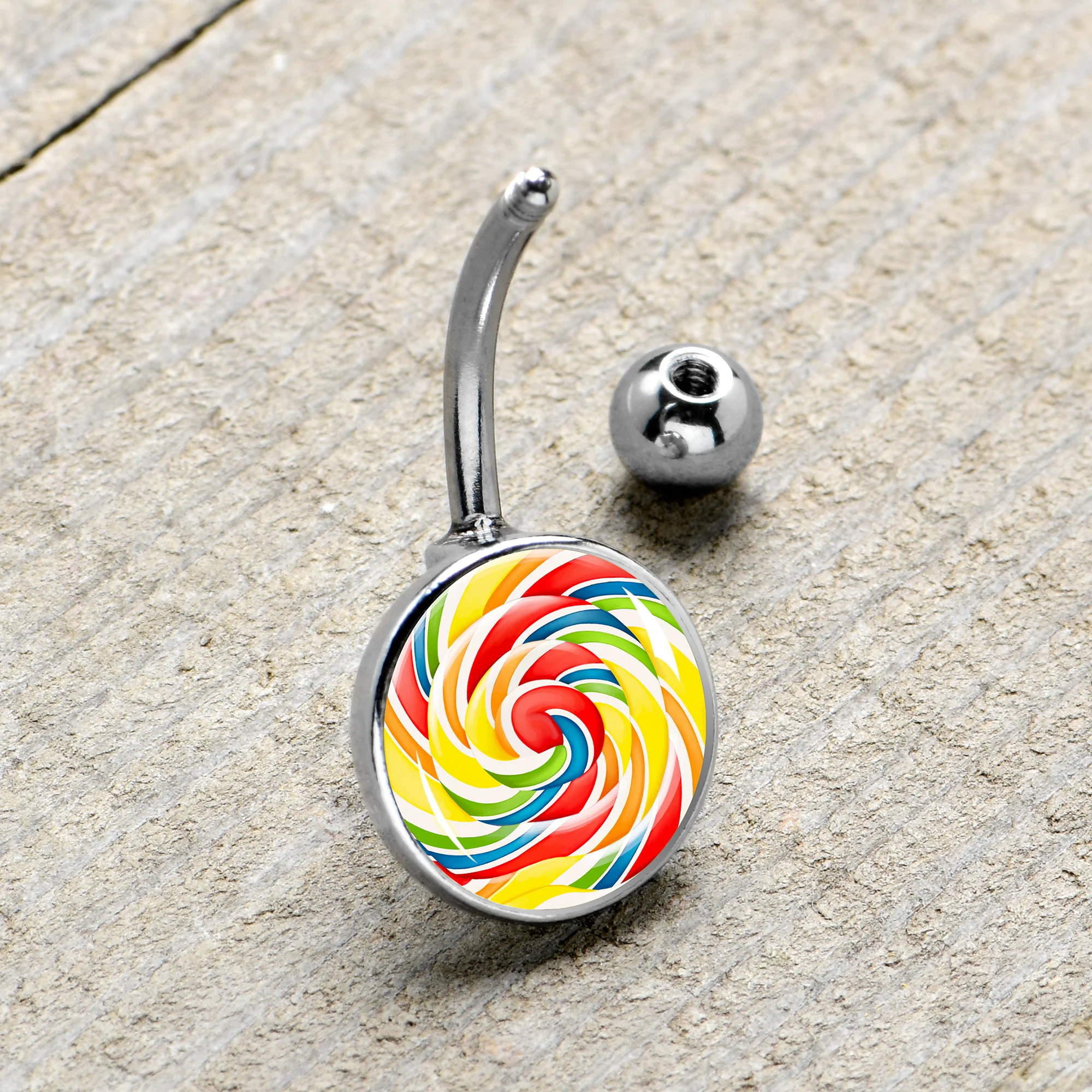 Rainbow Swirl Lollipop Belly Ring by Onyx O - Image 4