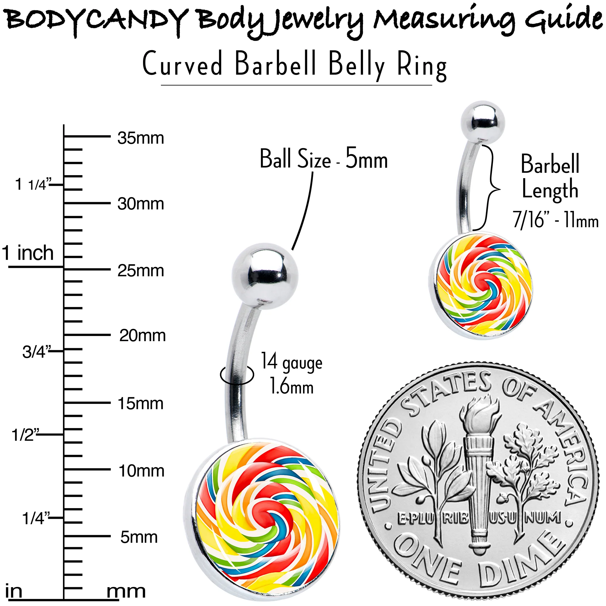 Rainbow Swirl Lollipop Belly Ring by Onyx O - Image 6