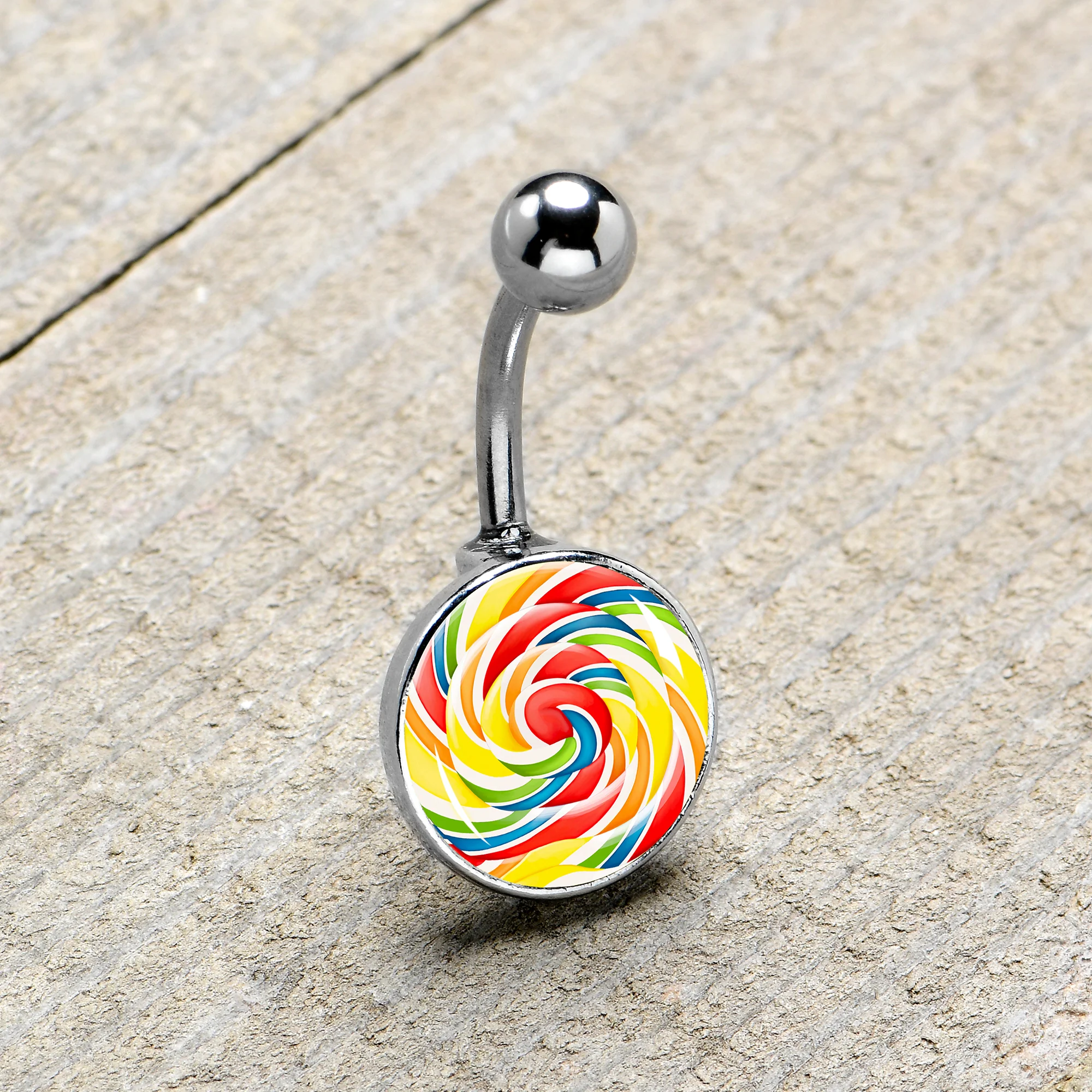 Rainbow Swirl Lollipop Belly Ring by Onyx O - Image 8