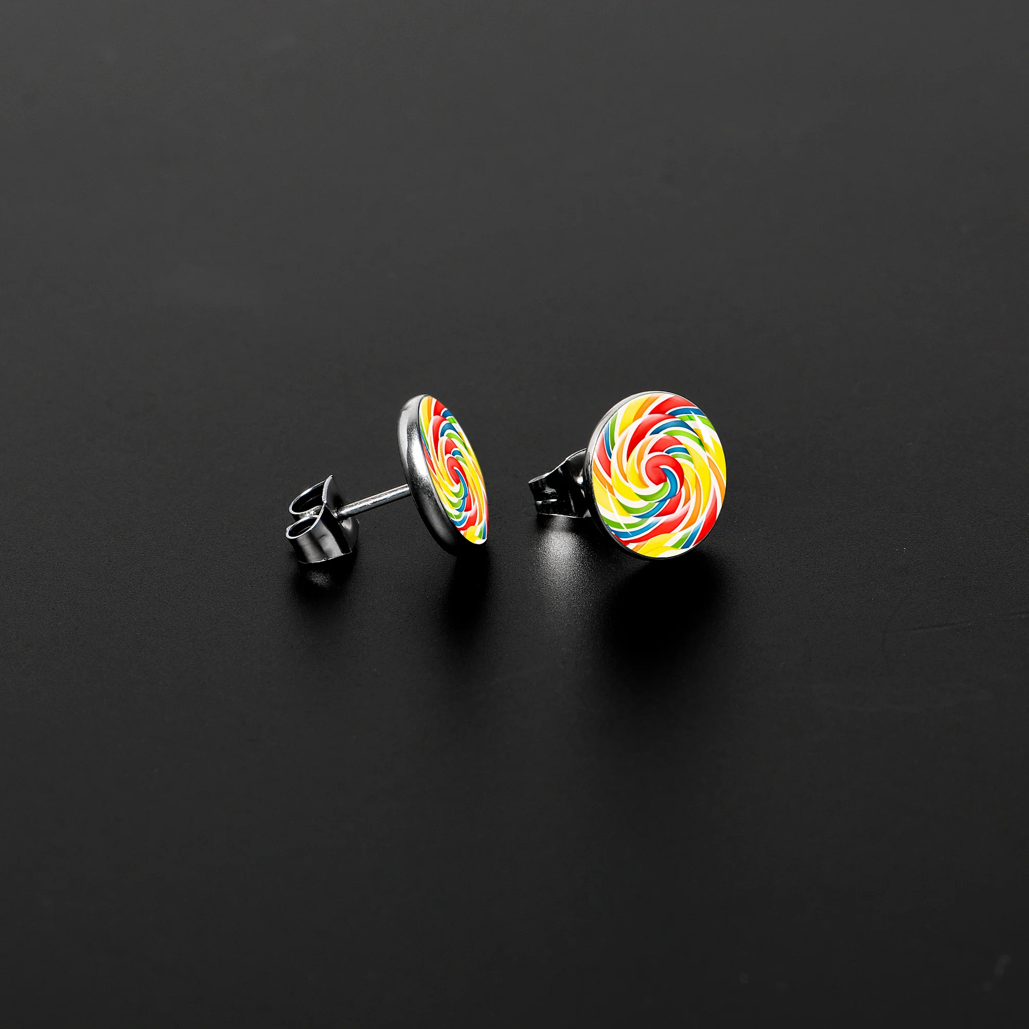 Rainbow Swirl Lollipop Stud Earrings by Onyx O - Image 3