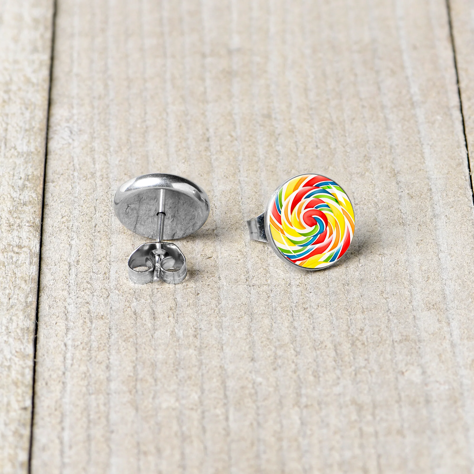 Rainbow Swirl Lollipop Stud Earrings by Onyx O - Image 5