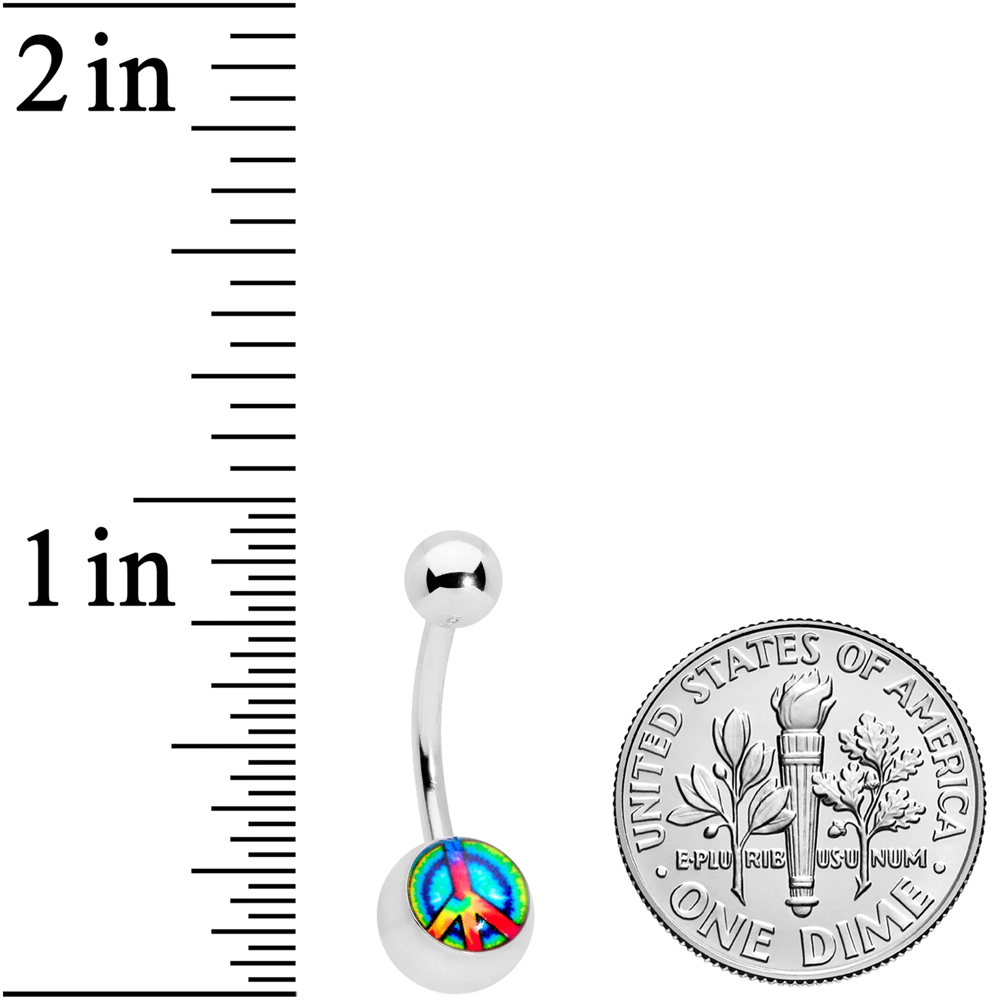 Rainbow Tie Dye Peace Sign Belly Ring - Image 2
