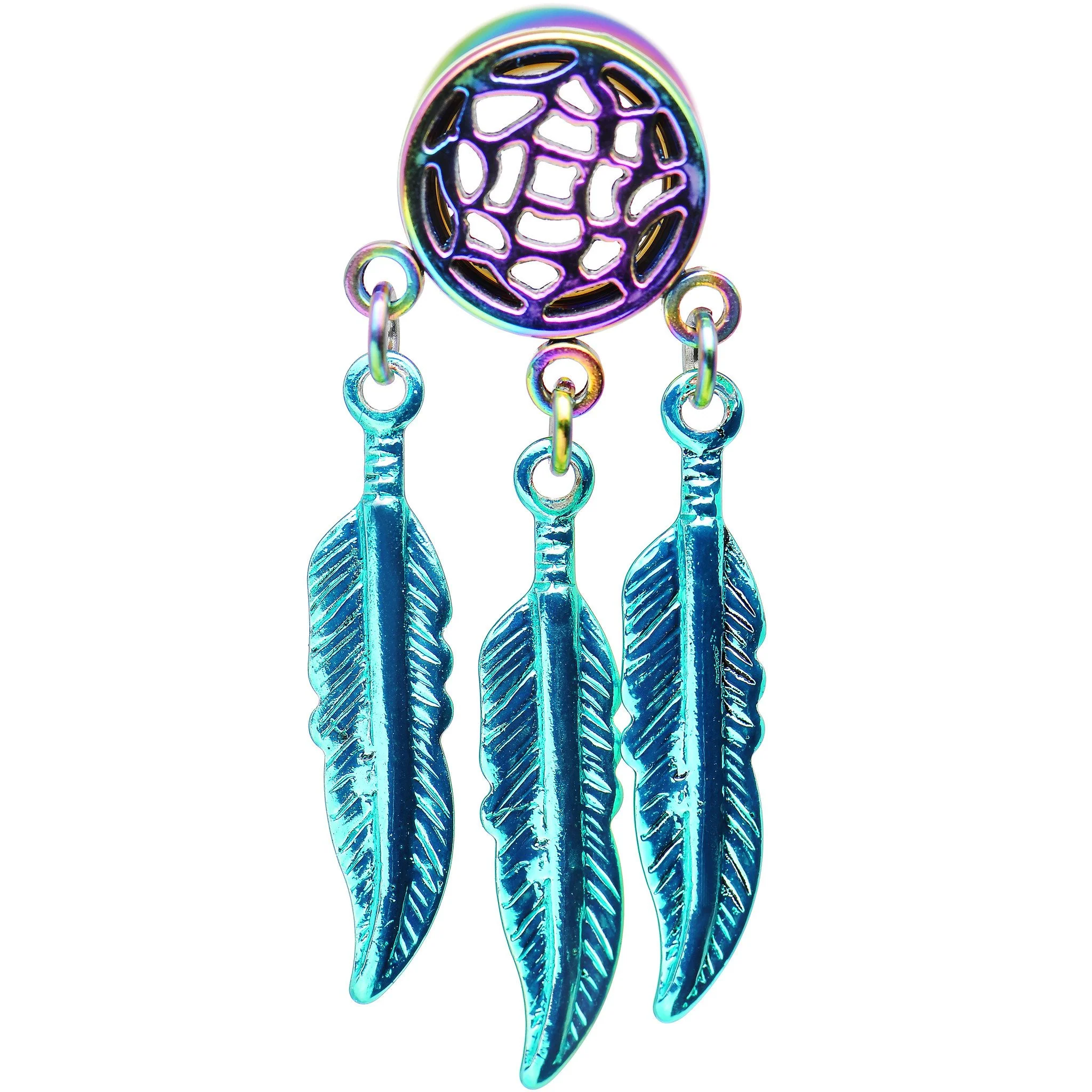 0G Rainbow Titanium Dreamcatcher Dangle Tunnel Sizes 00G to 1 Inch - Image 2
