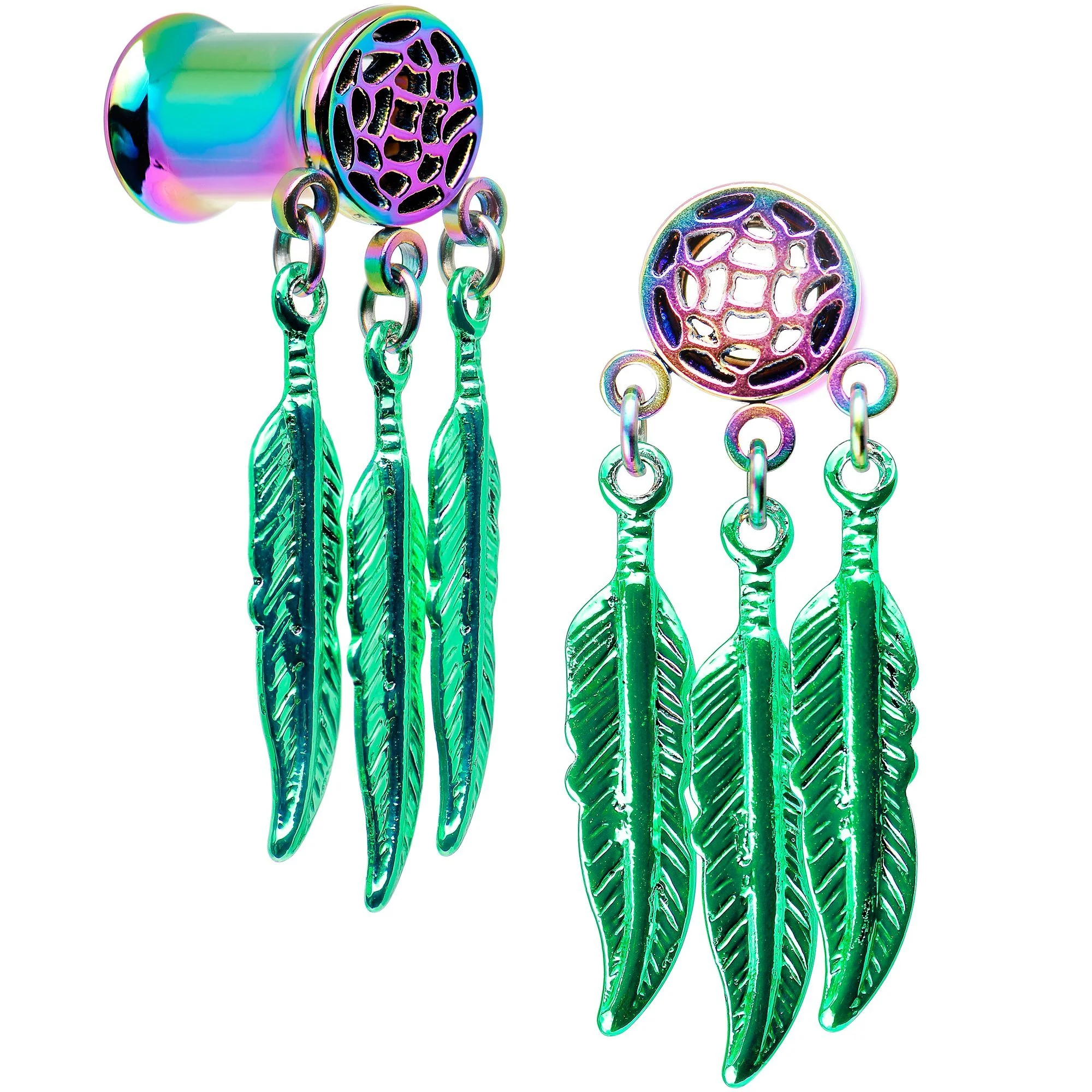 Rainbow Titanium Dreamcatcher Dangle Tunnel Set Sizes 5mm to 12mm - Image 6