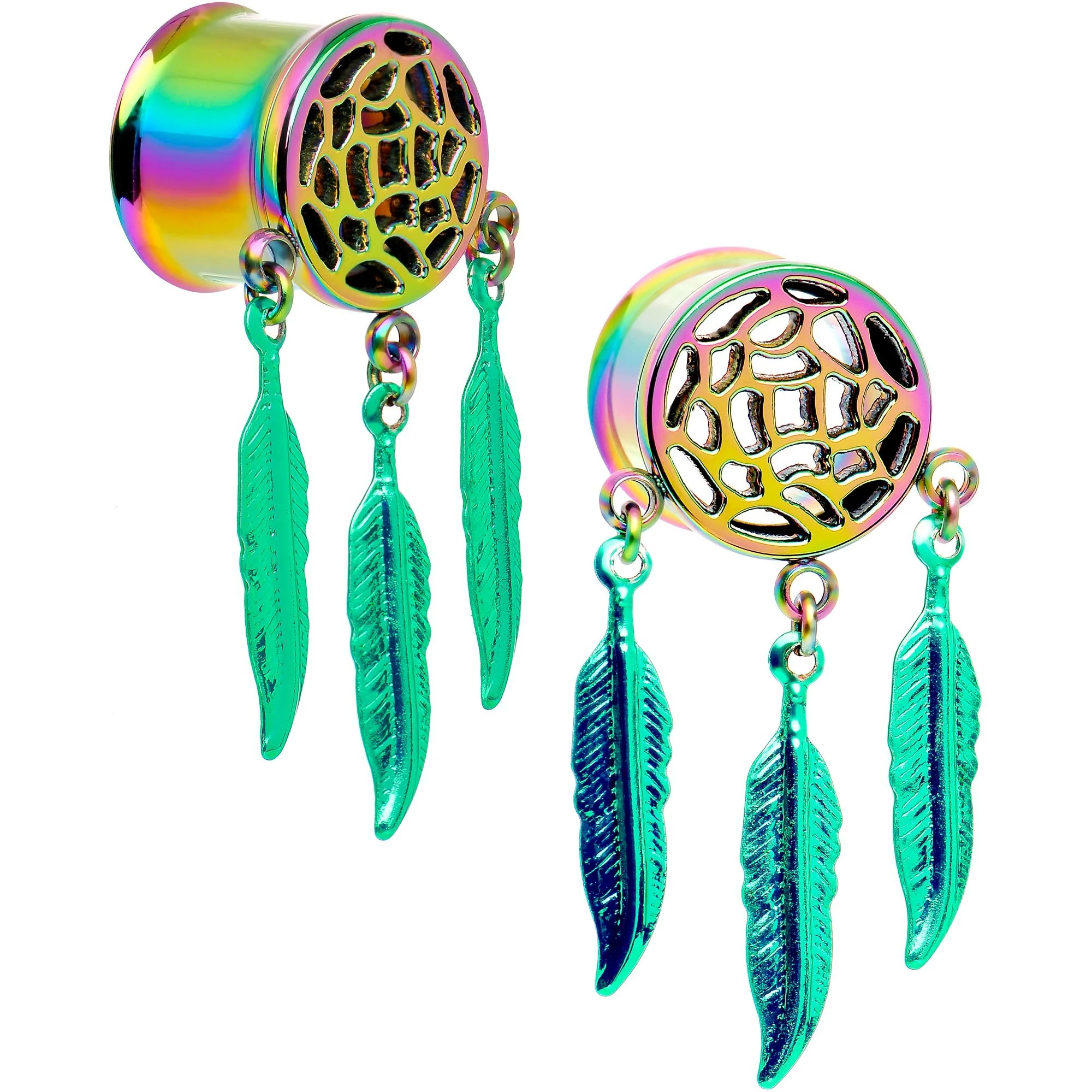 Rainbow Titanium Dreamcatcher Dangle Tunnel Set Sizes 5mm to 12mm - Image 7