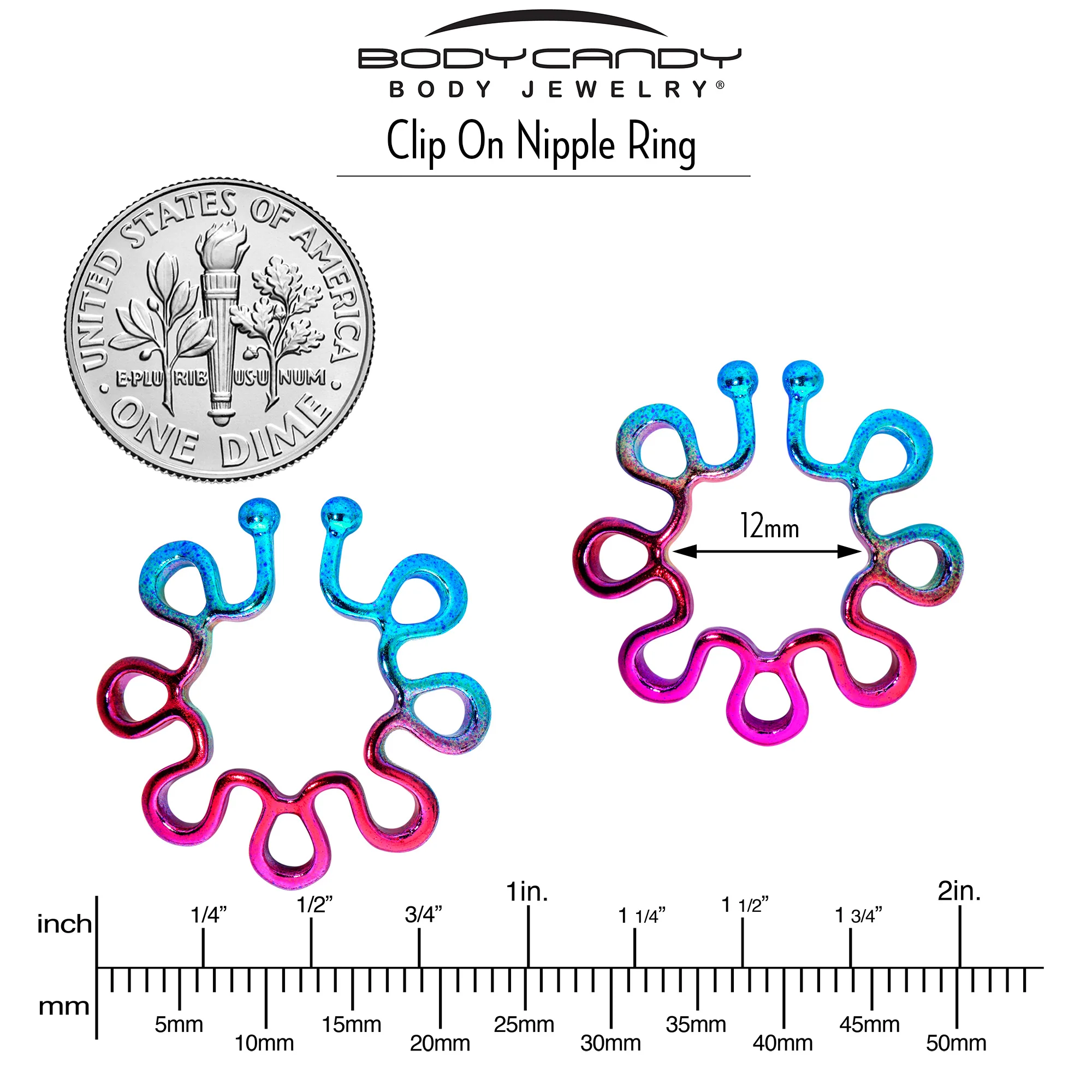 Rainbow Trippy Flower Clip On Fake Nipple Ring Set - Image 4