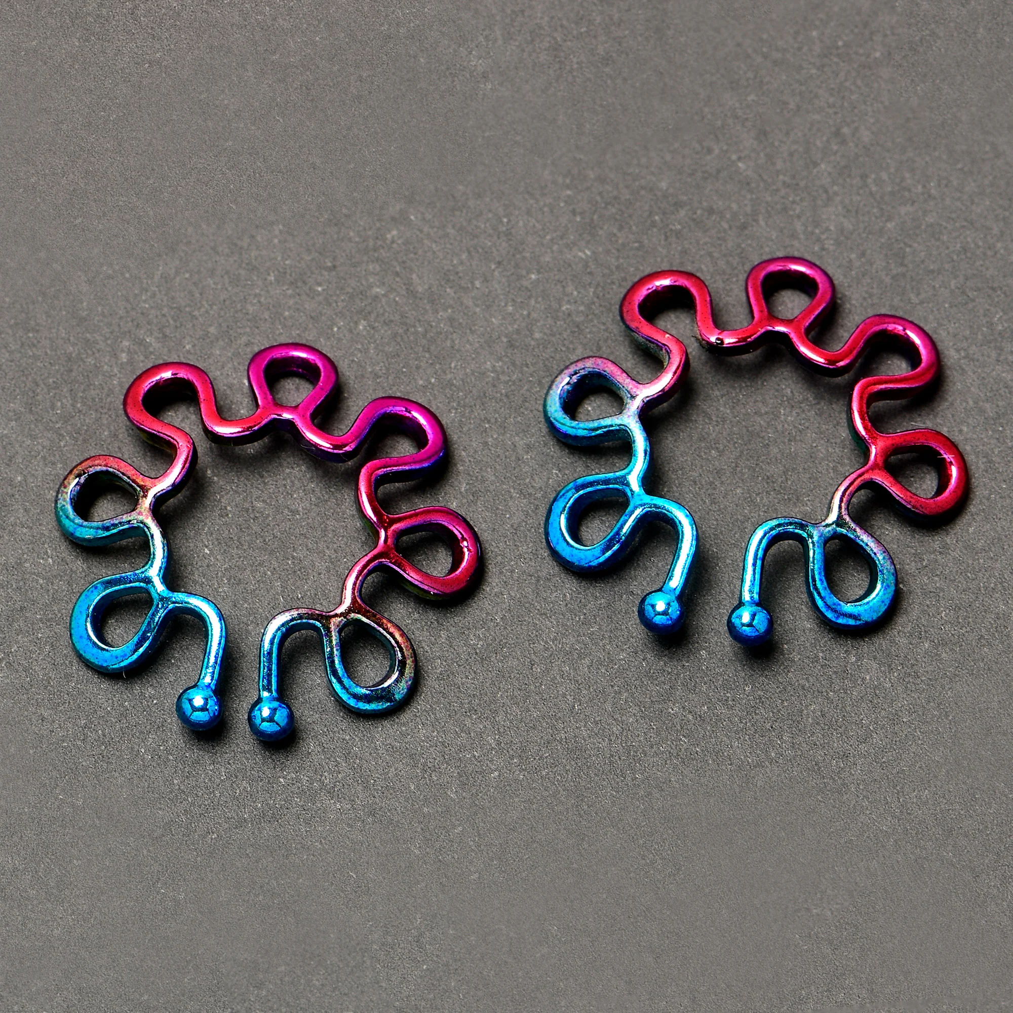 Rainbow Trippy Flower Clip On Fake Nipple Ring Set - Image 5