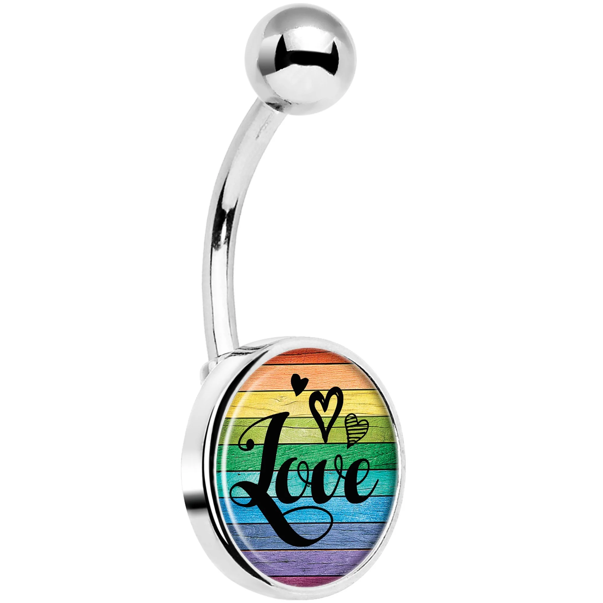 Rainbow Wooden Love Pride Flag Belly Ring