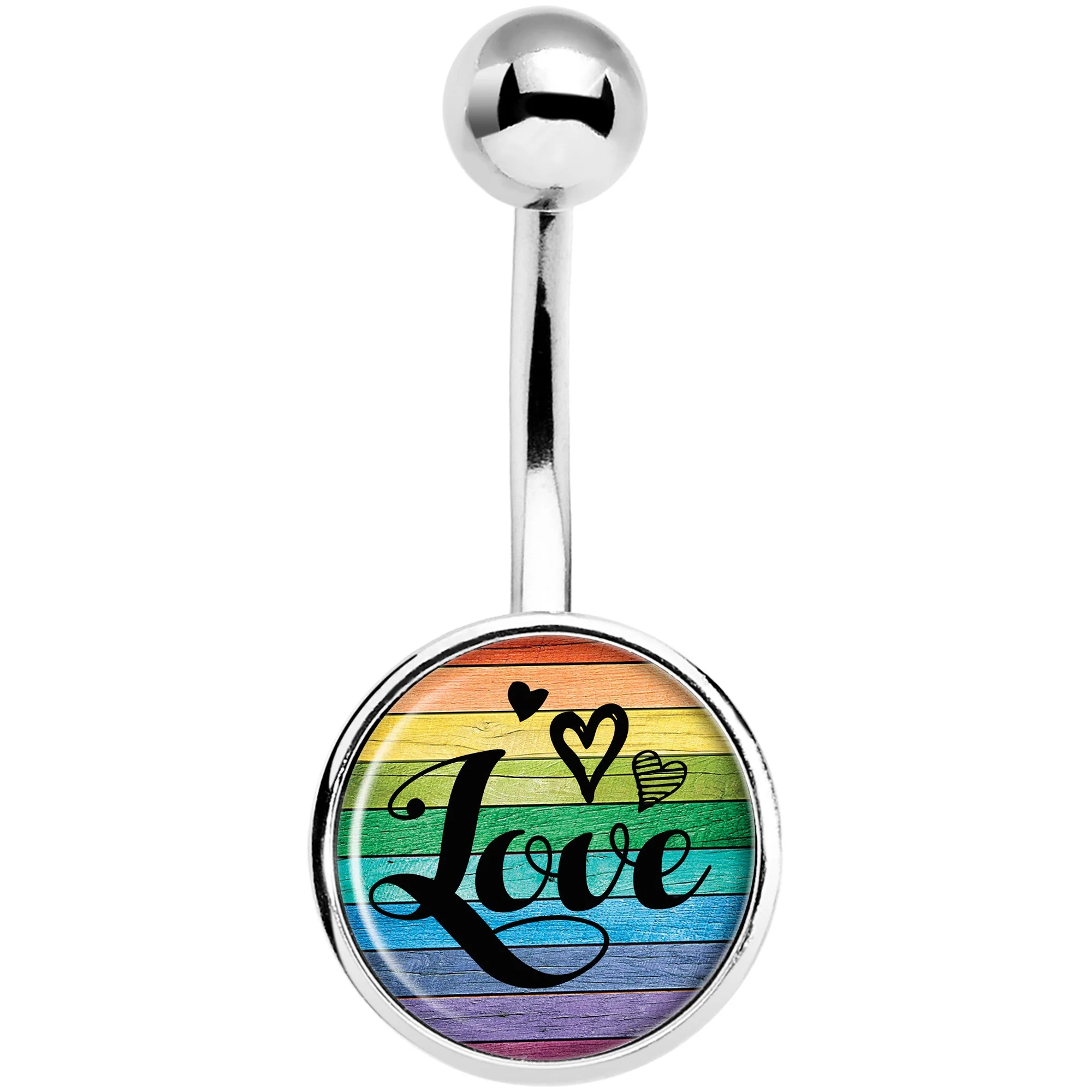 Rainbow Wooden Love Pride Flag Belly Ring - Image 2
