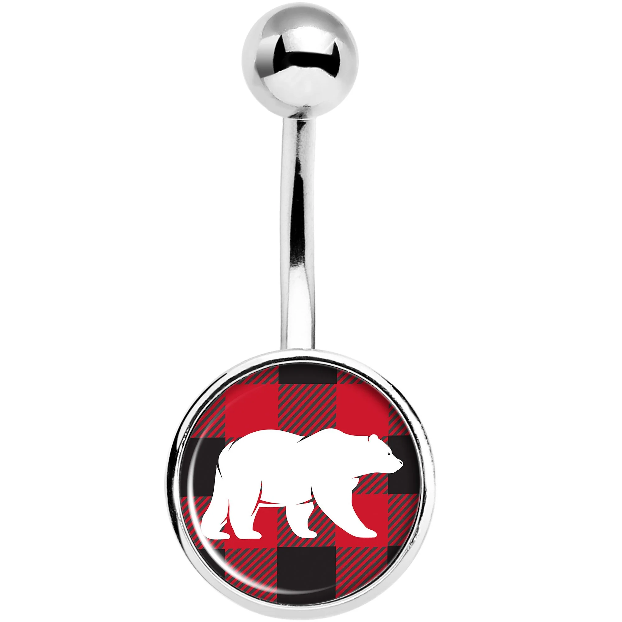 Red Black Plaid Polar Bear Belly Ring - Image 2