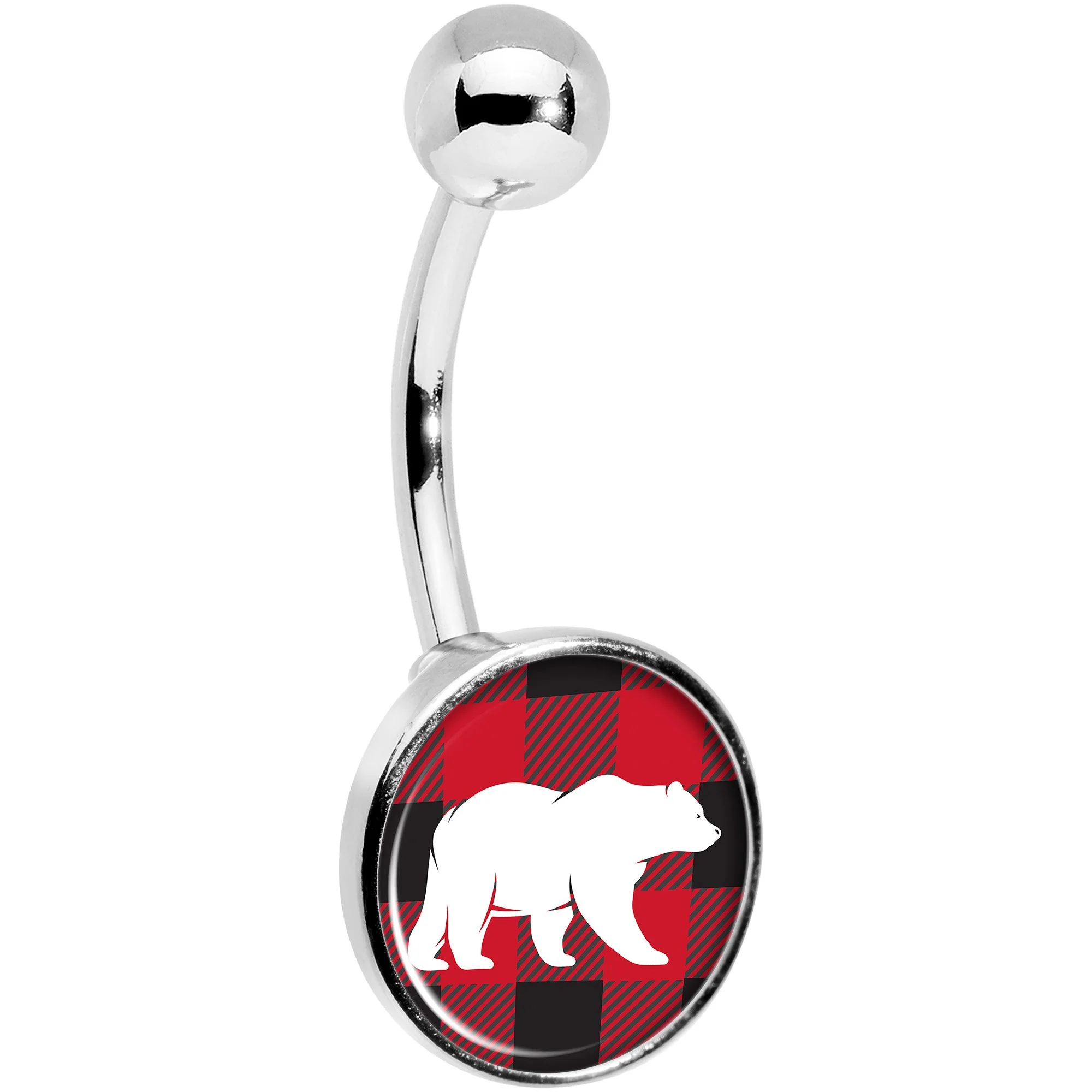 Red Black Plaid Polar Bear Belly Ring - Image 3