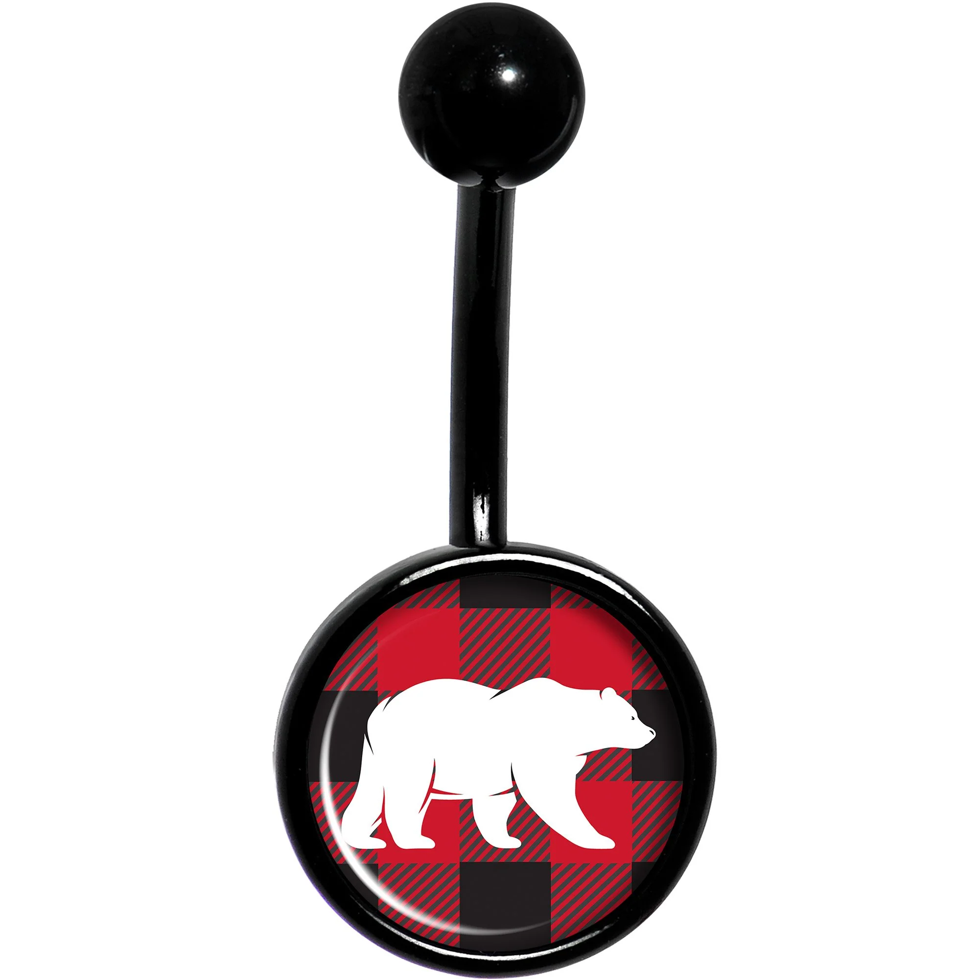Red Black Plaid Polar Bear Black Belly Ring - Image 2