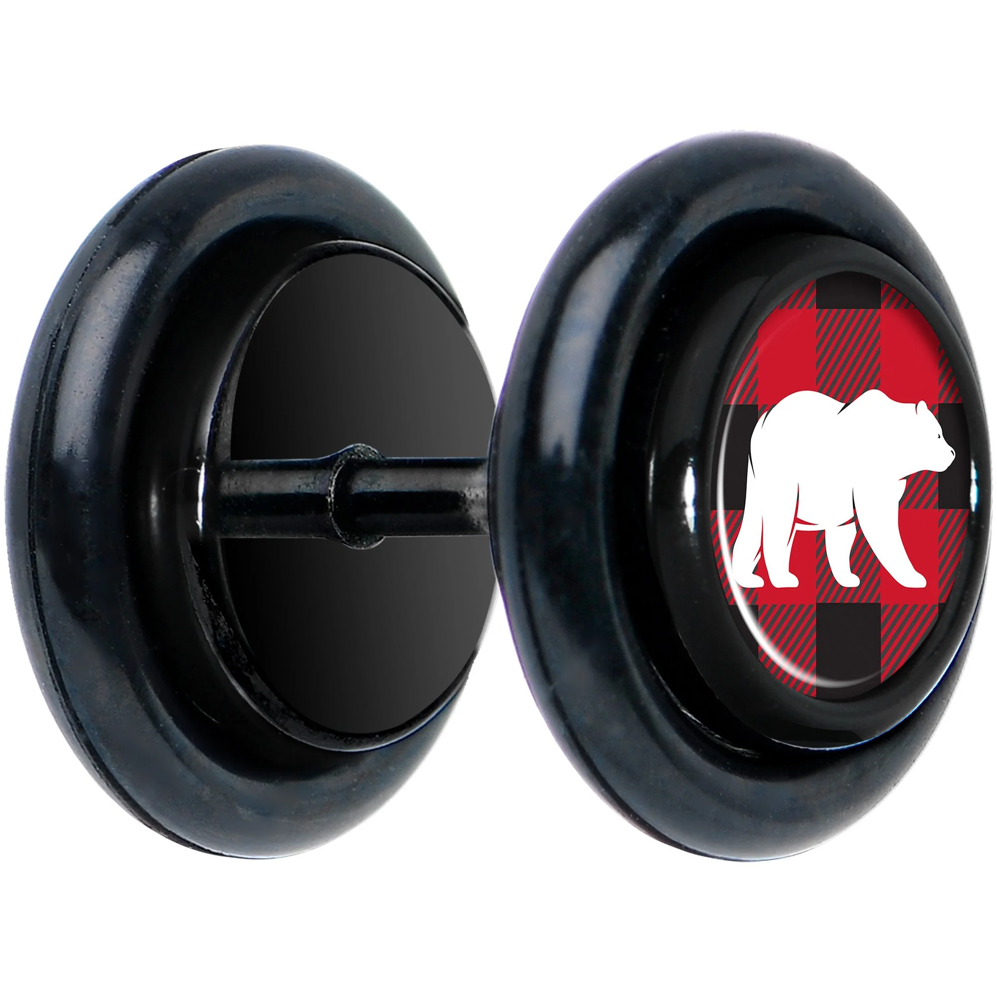 Red Black Plaid Polar Bear Black Cheater Plug Set - Image 3