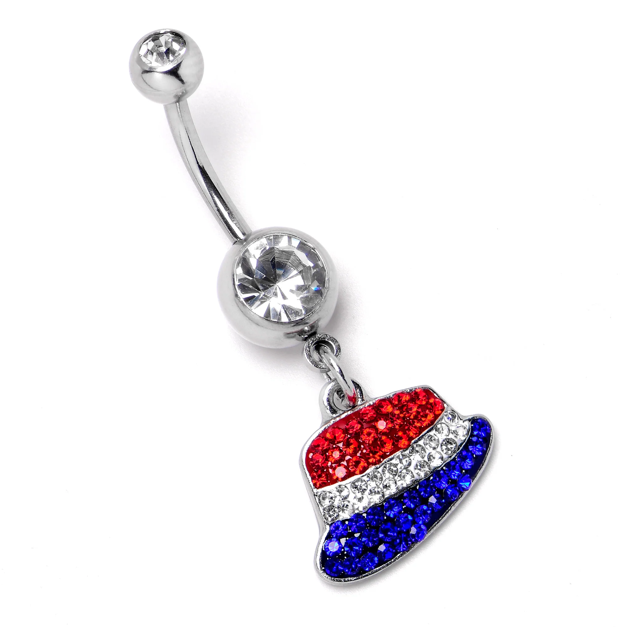 Red Blue Clear Gem Patriotic Hat Dangle Belly Ring - Image 5