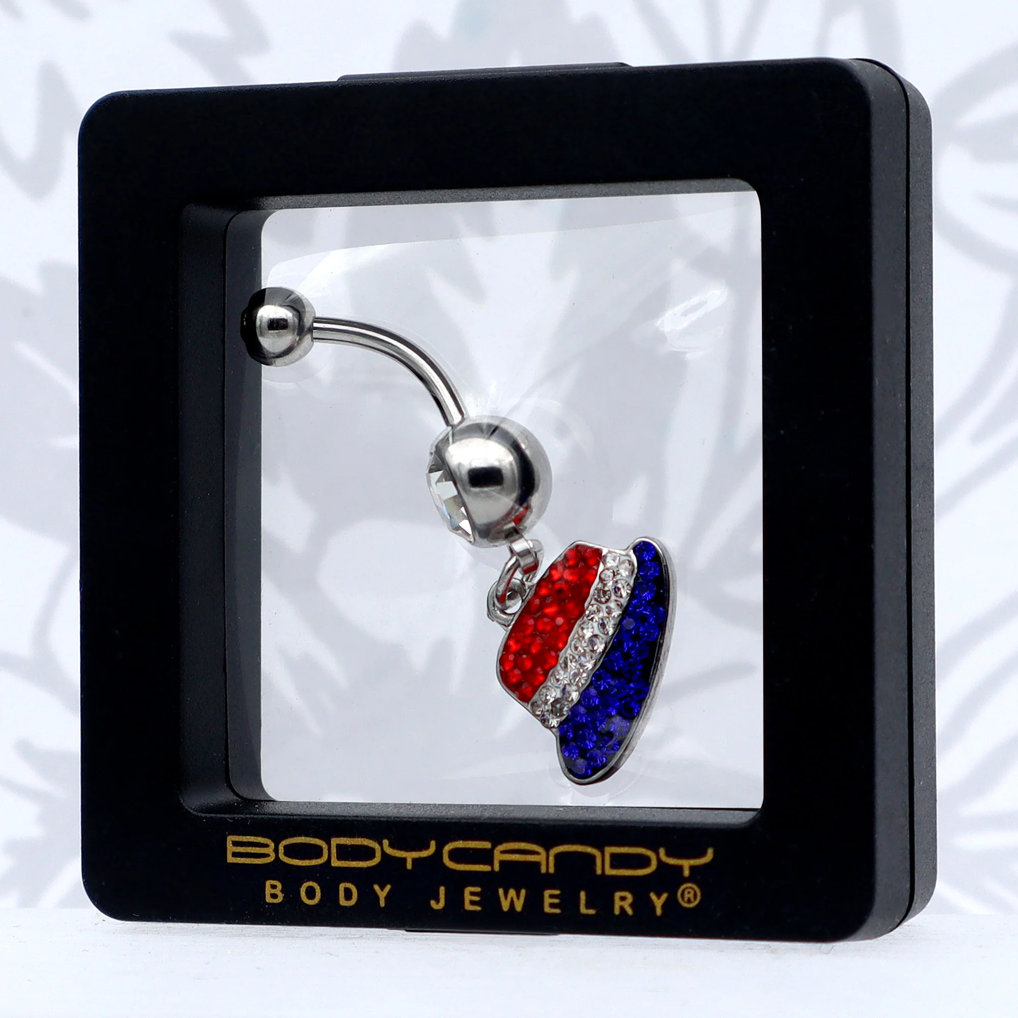 Red Blue Clear Gem Patriotic Hat Dangle Belly Ring - Image 7